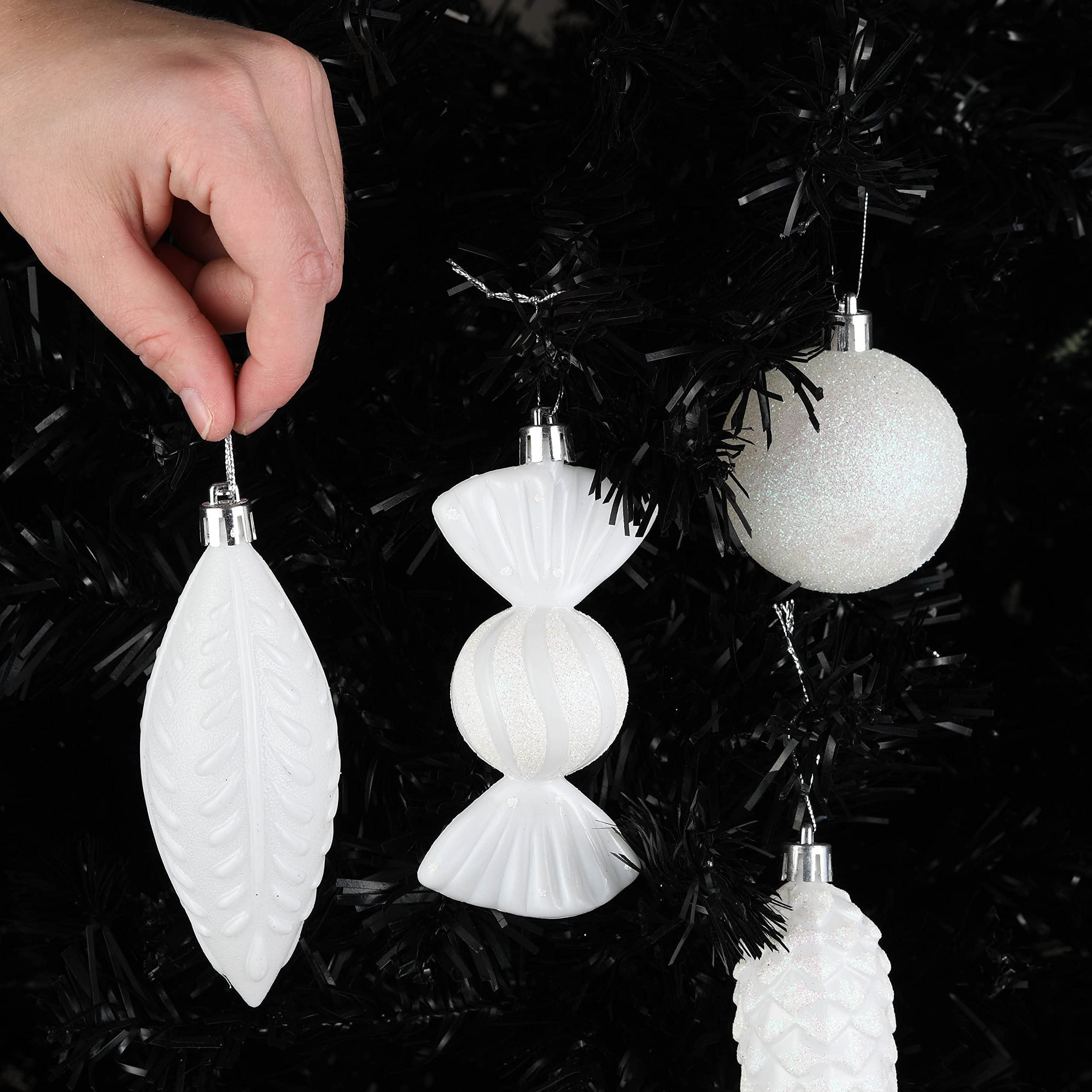 Prextex White Ornaments for Christmas Tree Decorations - Christmas Ball Ornaments - 24 pcs Shatterproof Ornaments with Hanging Loop for Holiday, Wreath & Party Decorations - White Christmas Ornaments