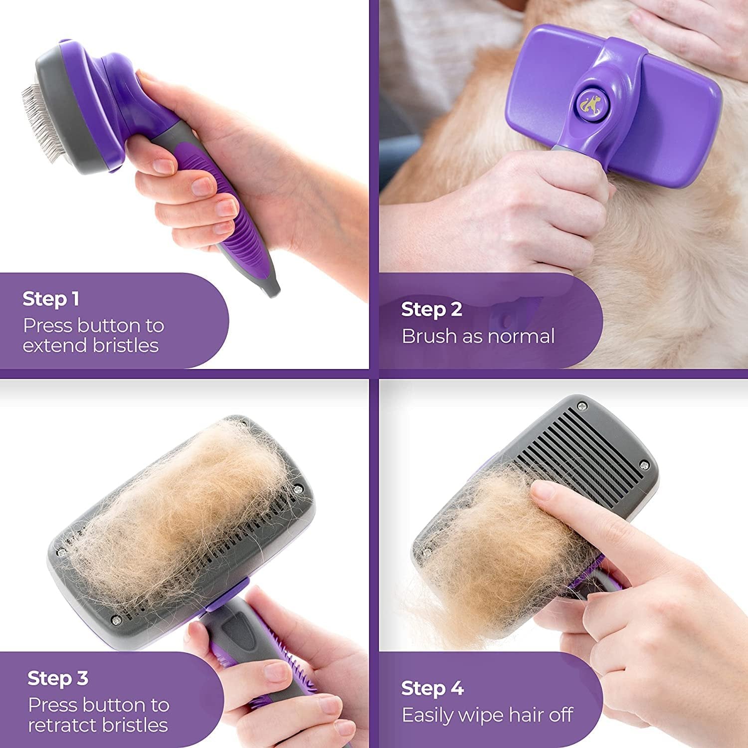 Hertzko Dog & Cat Brush, Dog Brush for Shedding, Cat & Dog Grooming, Self Cleaning Slicker Brush for Pets, Grooming Brushes for Long Short Haired Dogs Cats, Deshedding Brush, Rake, Comb | Original