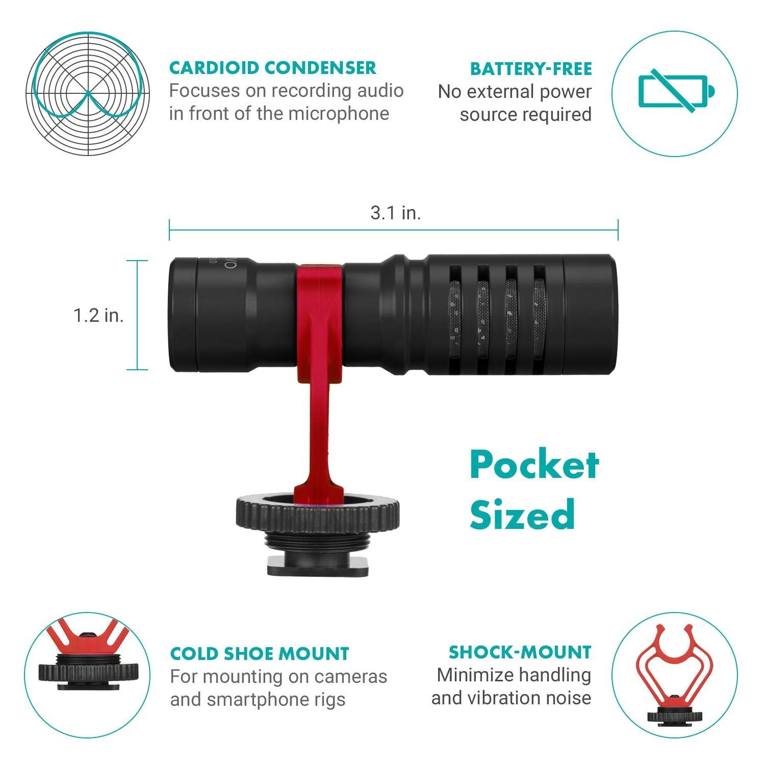 Movo VXR10 Universal Shotgun Mic for Camera - Camera Microphone for DSLR, iPhone and Android Smartphones - Compatible with Canon EOS, Nikon, and Sony Cameras - with Shock Mount, Deadcat Windscreen