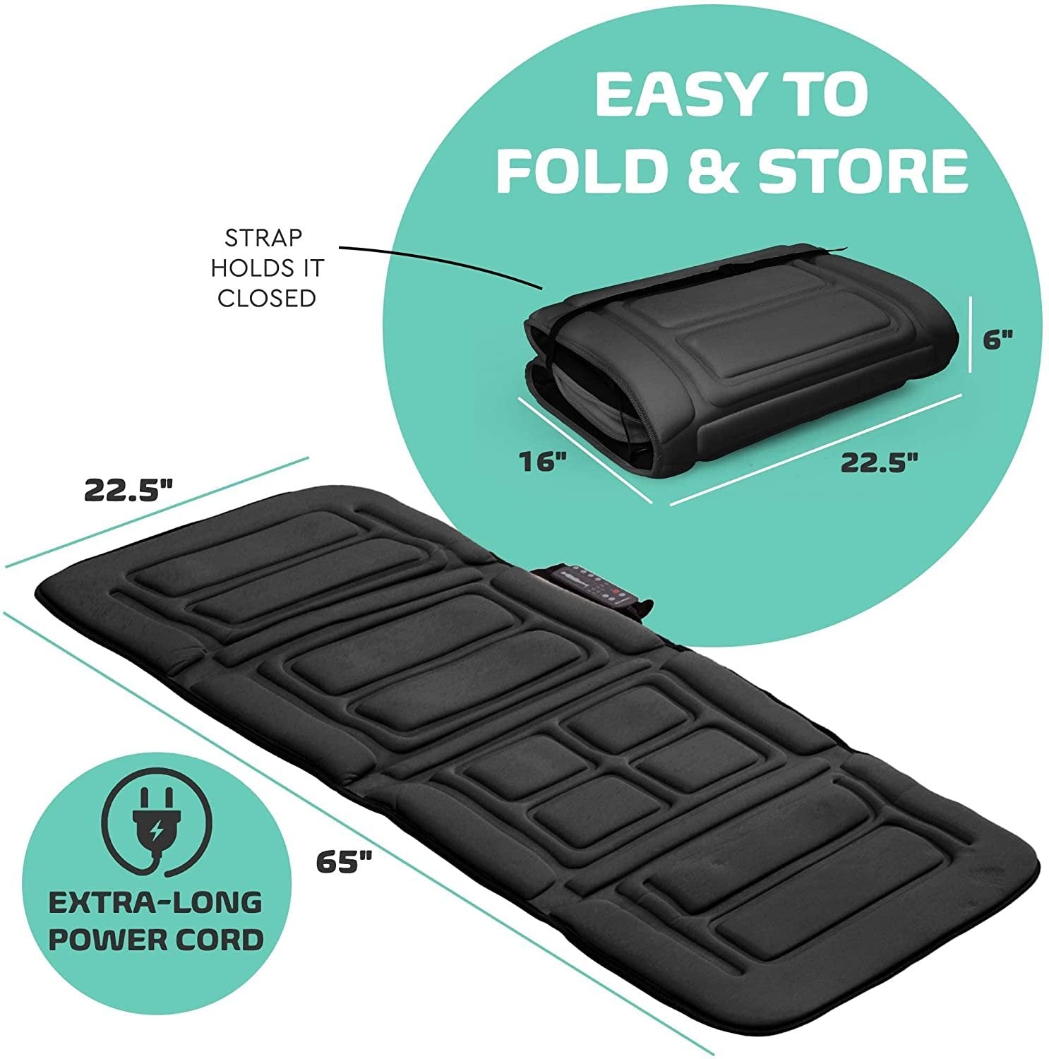 Belmint Full Body Vibrating Mat - 10 Motor - Black - Size 1 - Back Pain Relief & Muscle Relaxation