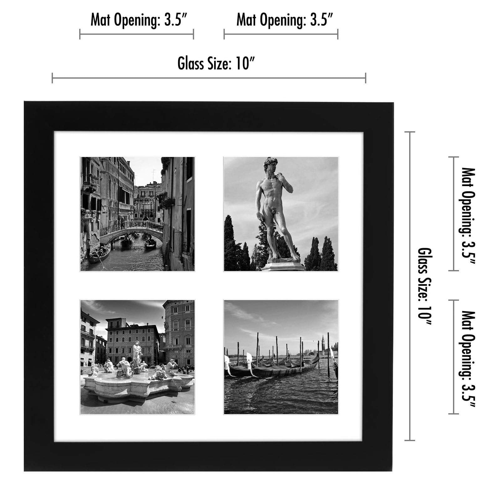 Americanflat 10x10 Collage Picture Frame in Black - Displays Four 4x4 Frame Openings - Engineered Wood Square Picture Frame with Shatter Resistant Glass, and Includes Hanging Hardware for Wall