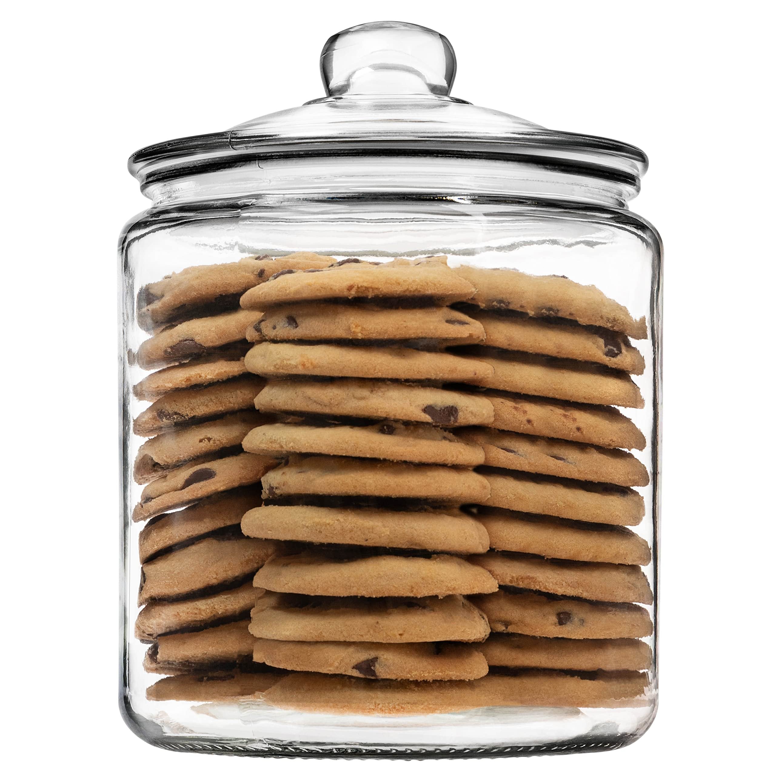 1 Gallon Glass Cookie Jar - Large Food Storage Container with Airtight Lid - Keep Fresh Flour, Chewy Pet Treats, Candy, Dried Foods, Detergent Pods for Your Kitchen or Laundry Room- Pack of 2