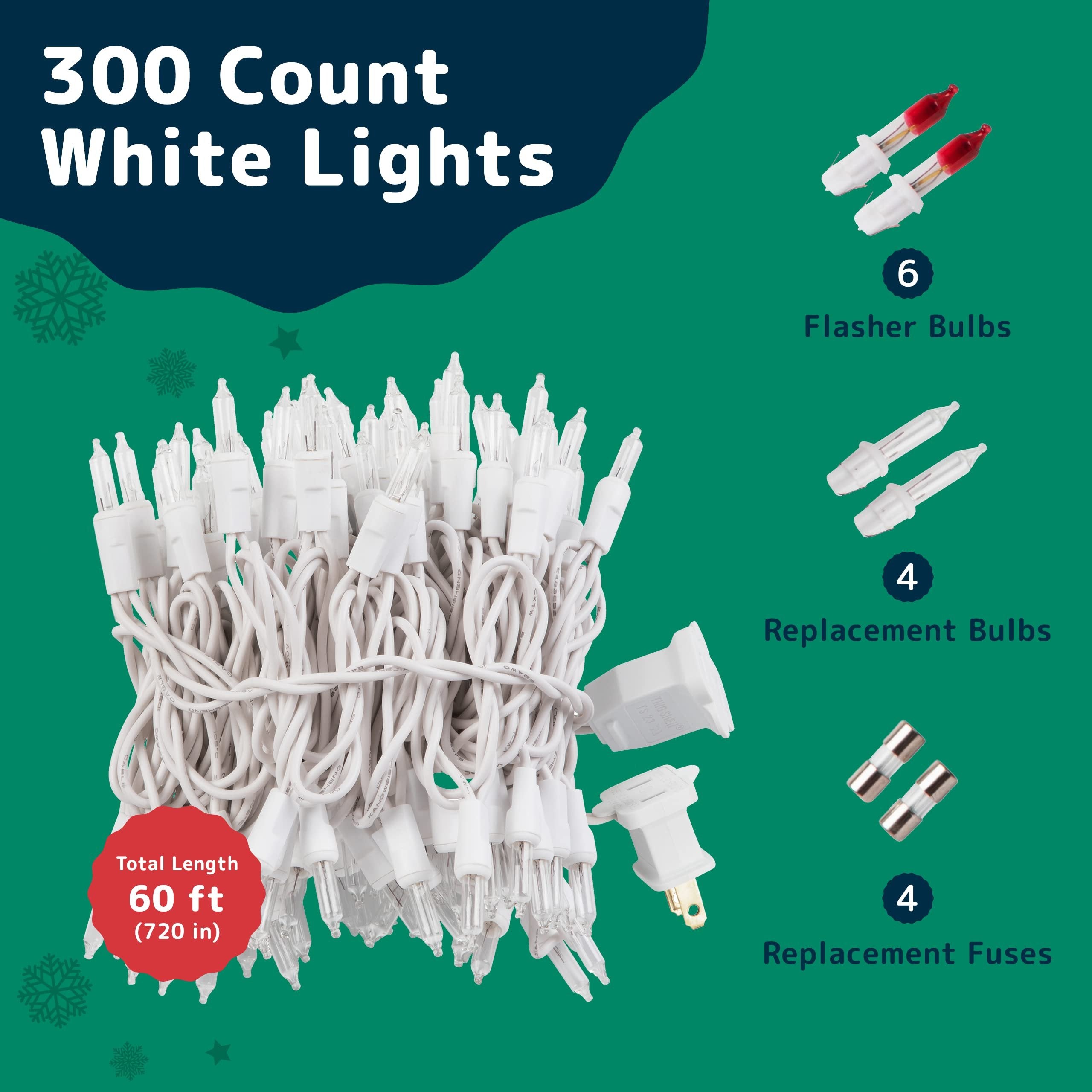 PREXTEX Bright & Colorful Christmas Lights (60 Feet, 300 Lights) - Fall Decor & Christmas Tree Lights with White Wire - Indoor/Outdoor String Lights - Multi-Color Twinkle Lights