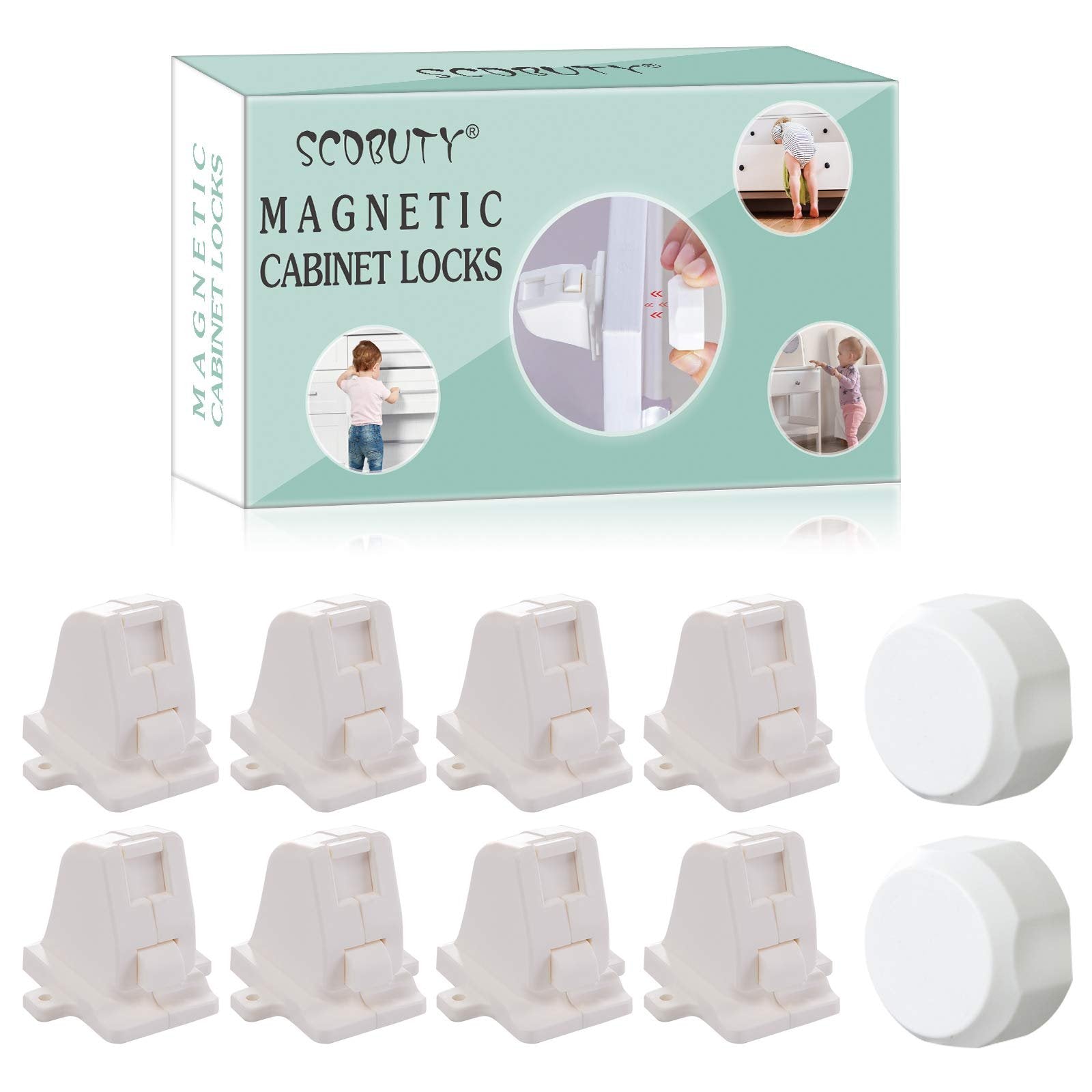 Eco-Baby Magnetic Cabinet Locks for Babies - Magnetic Baby Proofing Cabinet Locks, Child Locks for Cabinets Drawers Doors - Easy Installation No Drilling or Tools Required (8 Pack and 2 Keys)