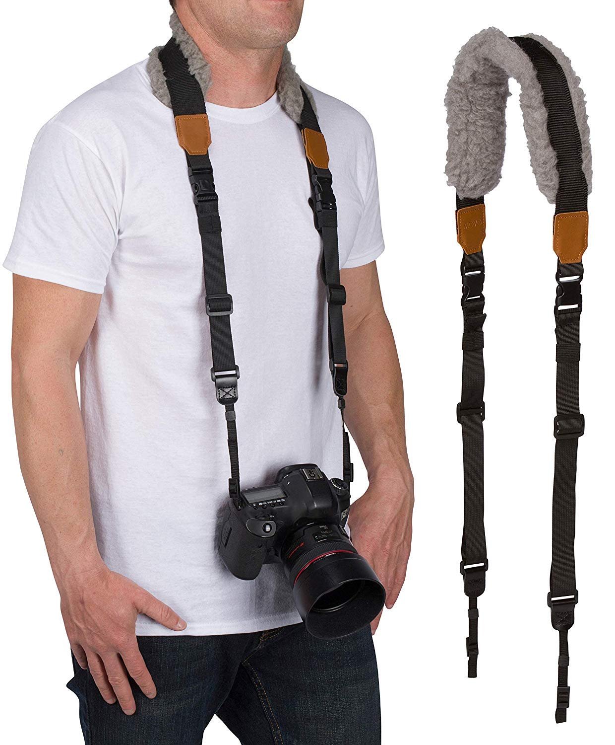 Movo MP-SS8 DSLR Camera Strap - Quick Release Sheepskin Neck Sling Shoulder Harness, Wrist Strap for Binoculars and Cameras