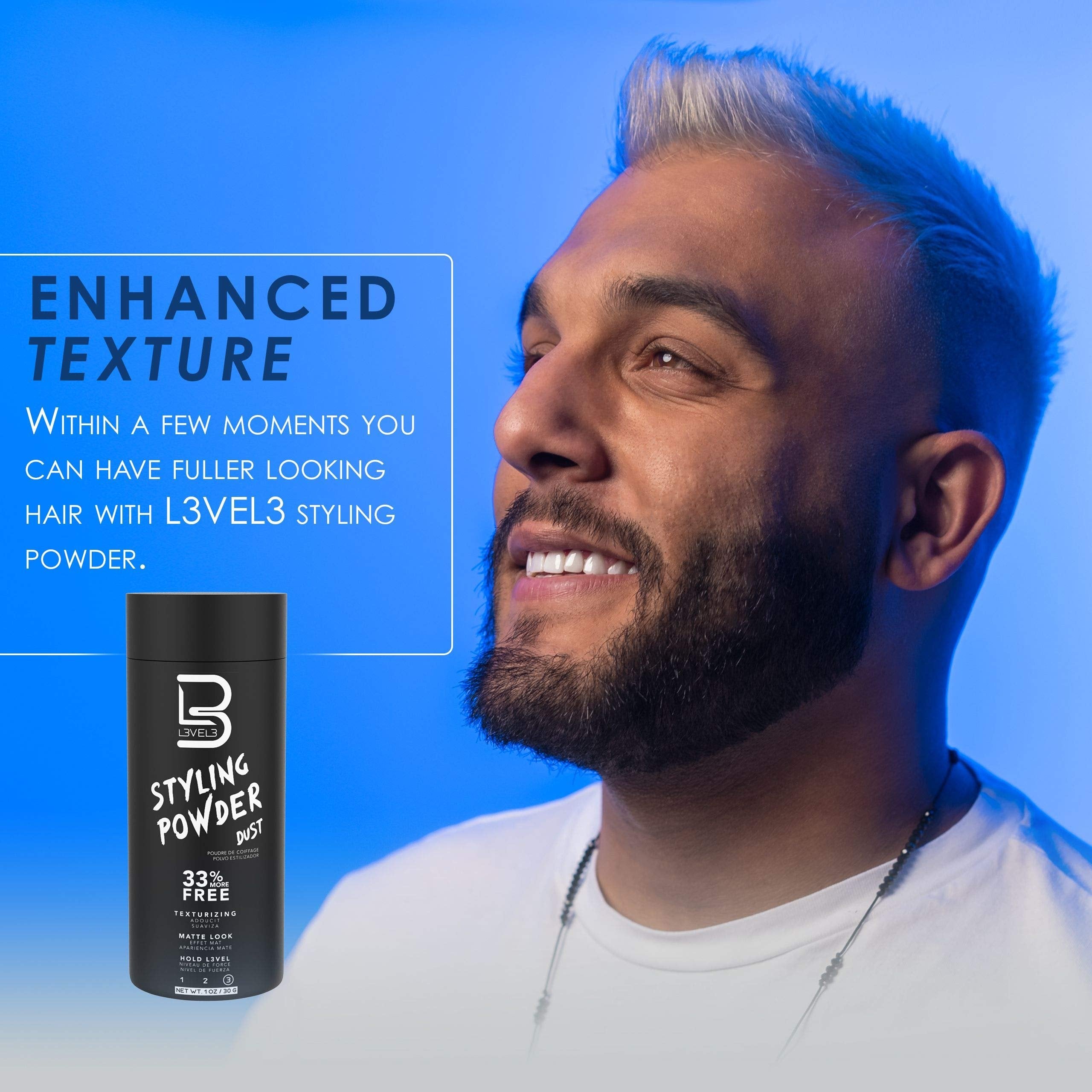 L3 Level 3 Styling Powder & Styling Comb Set - Easy to Apply with No Oil or Greasy Residue - Professional Salon Look - Lightweight and Ergonomic - Natural Look Mens Powder Delivers Matte Finish