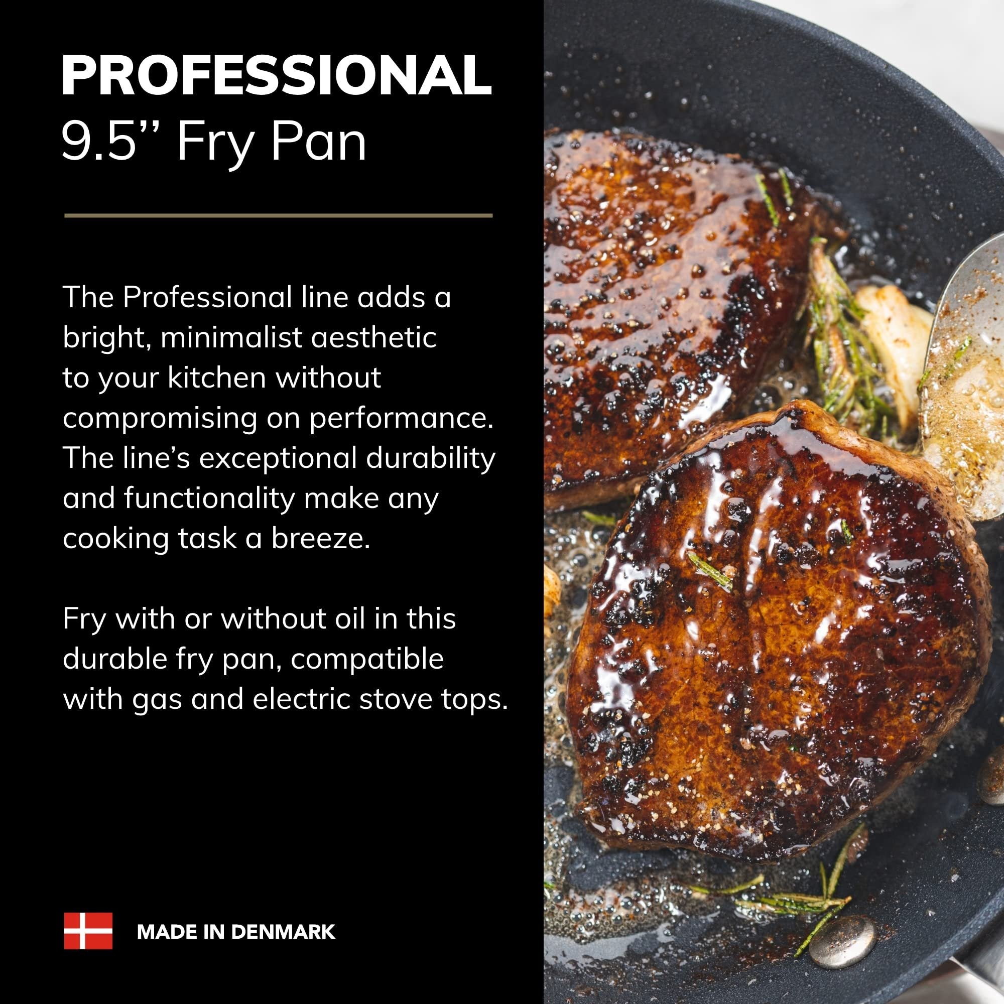 SCANPAN Professional 9.5” Fry Pan - Easy-to-Use Nonstick Cookware - Dishwasher, Metal Utensil & Oven Safe - Made in Denmark