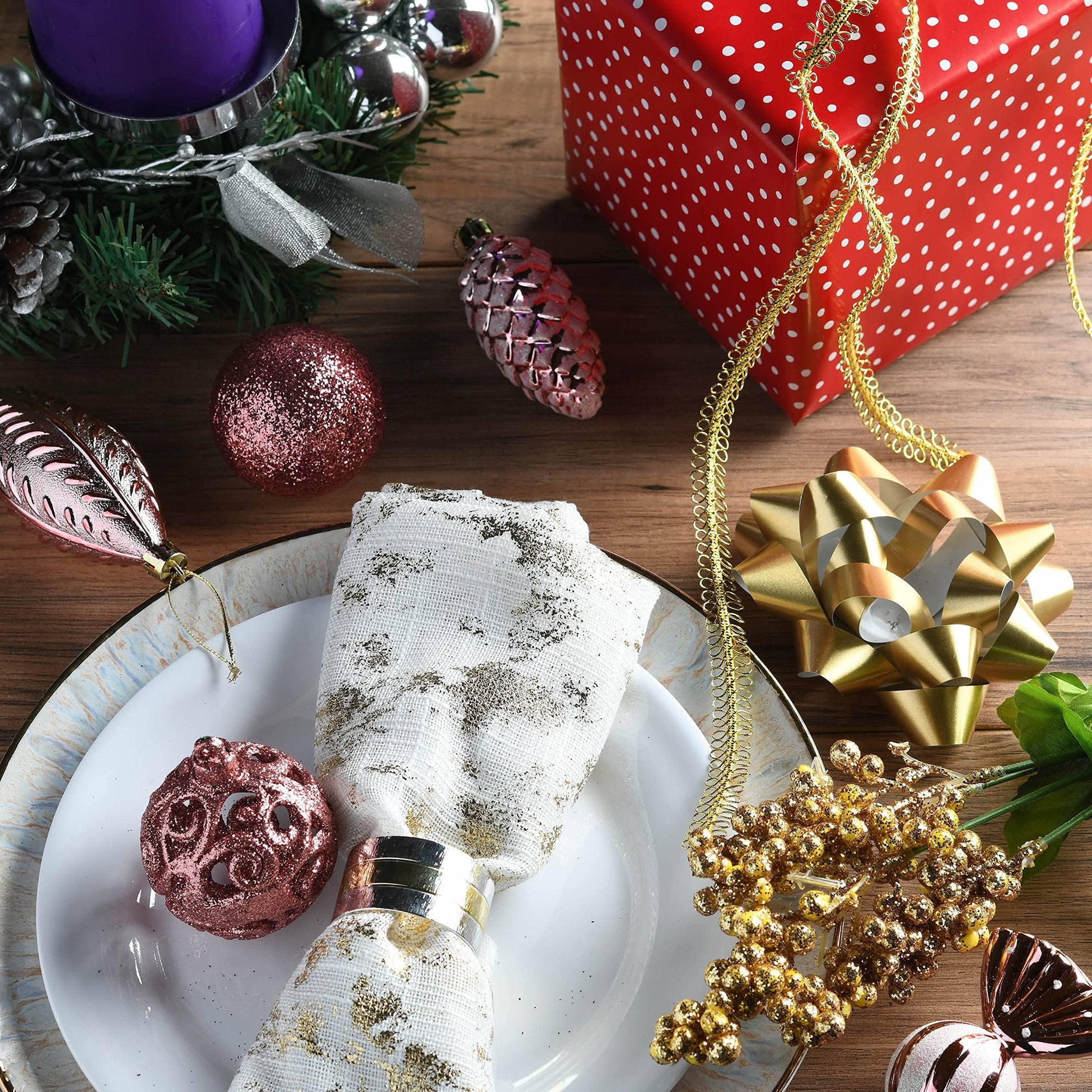 Prextex Rose Gold Christmas Ornaments Set (24pcs) - Shatterproof Balls for Tree, Wreath & Holiday Decor