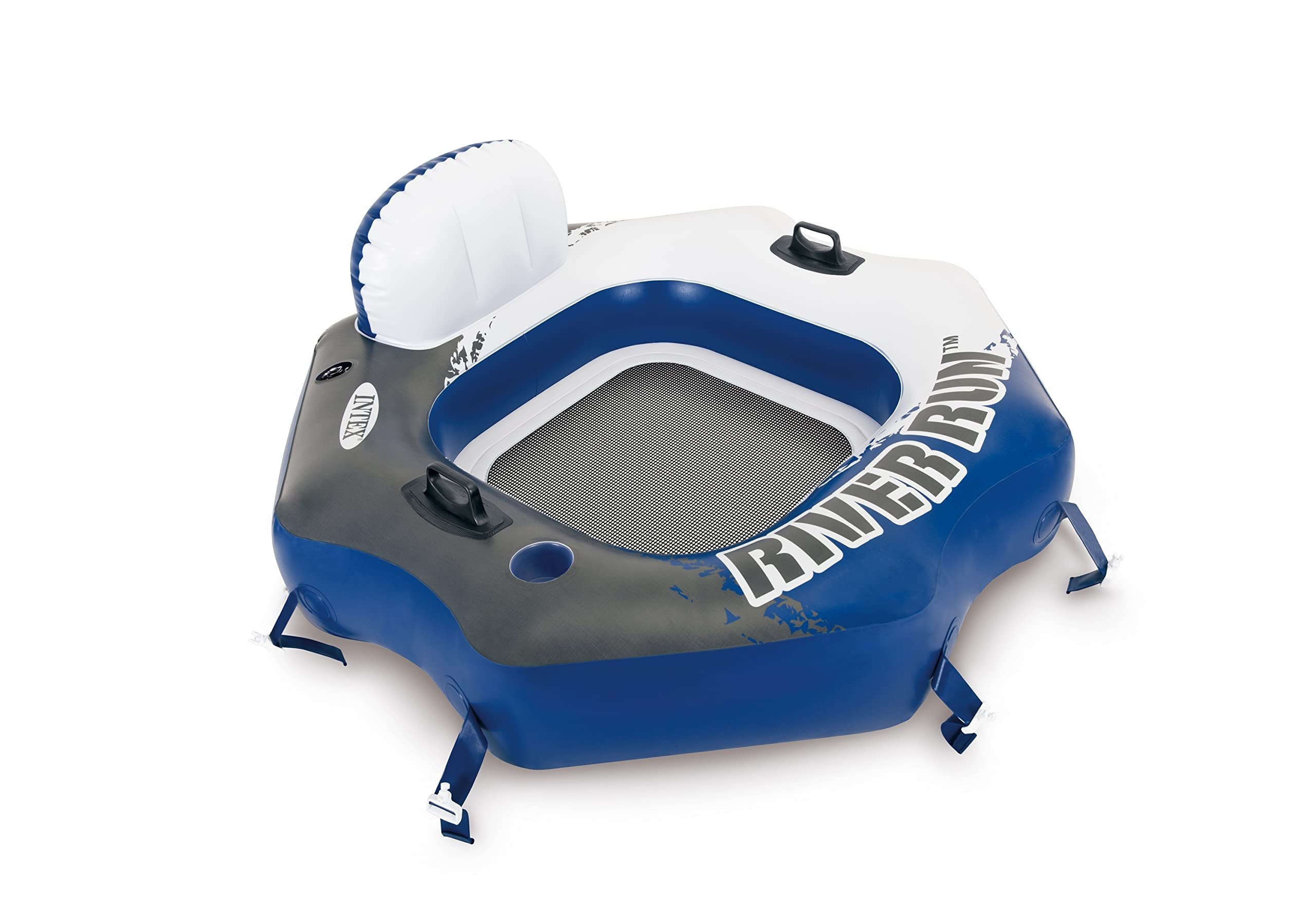 INTEX 58854EP River Run Connect Inflatable Floating Lounge: Comfortable Backrest - Built-in Cup Holder - Durable Grab Handles - Easy-to-Use Connectors - 220lb Weight Capacity