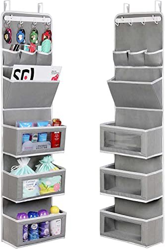 VICTORICH All-IN-ONE Over the Door Organizer, Super Behind the Door Storage Organizer with Door Rack and Large Clear Windows, Wall File Organizer, Hanging Organizer (Grey)