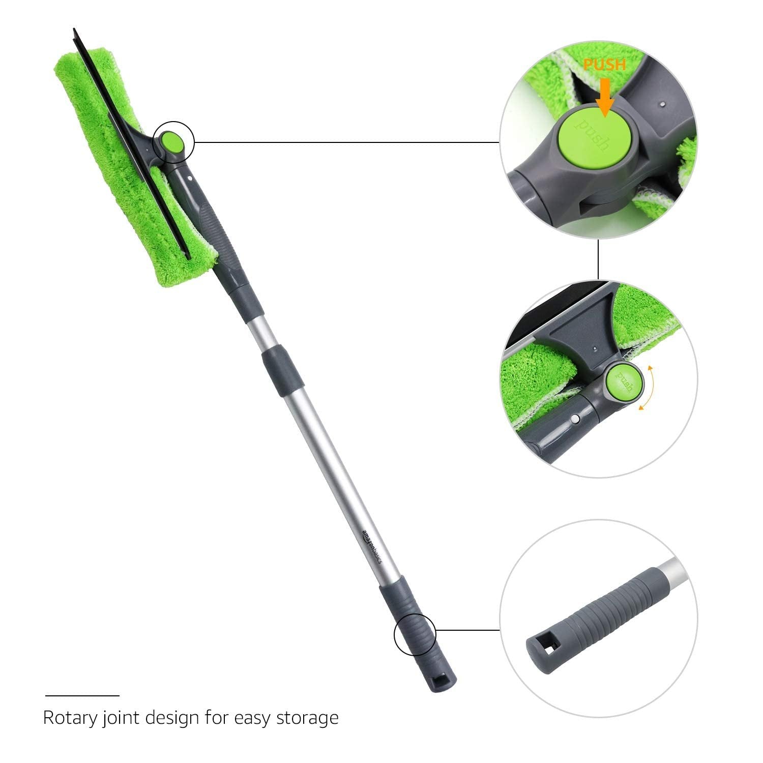 Amazon Basics Extendable Window Squeegee with Rotating Head, Green