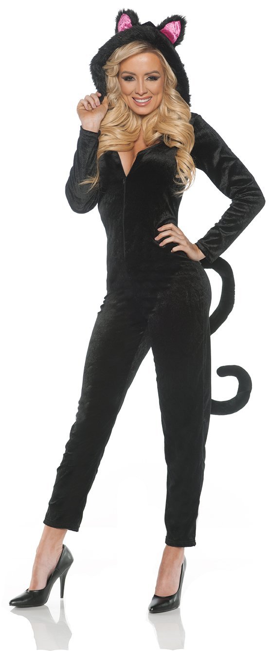 UNDERWRAPS Women's Hooded Black Cat Jumpsuit with Tail Costume - Large