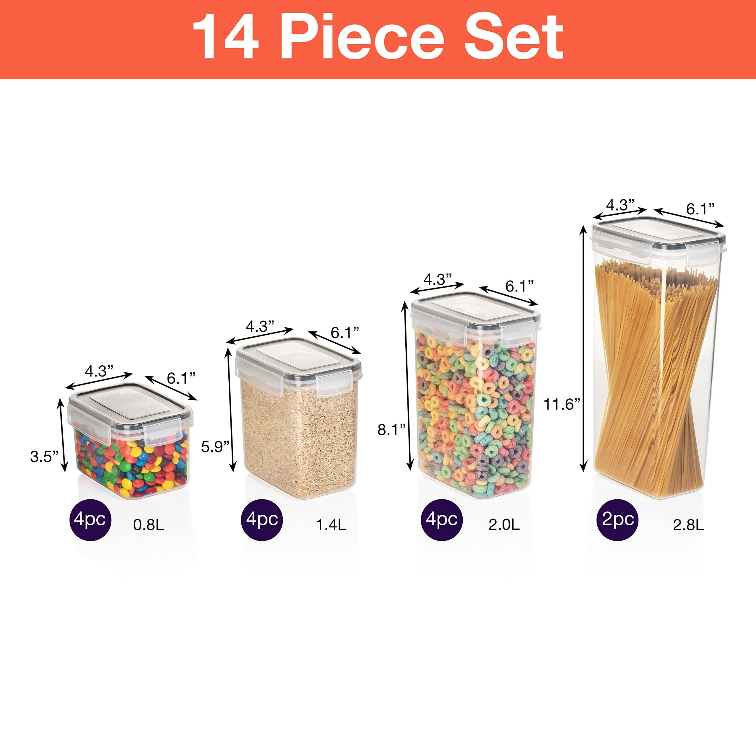 ClearSpace Airtight Food Storage Containers -14 Pack BPA Free Kitchen Organization Set for Pantry Organization and Storage with Durable Lids Ideal for Cereal, Flour & Sugar (Black)