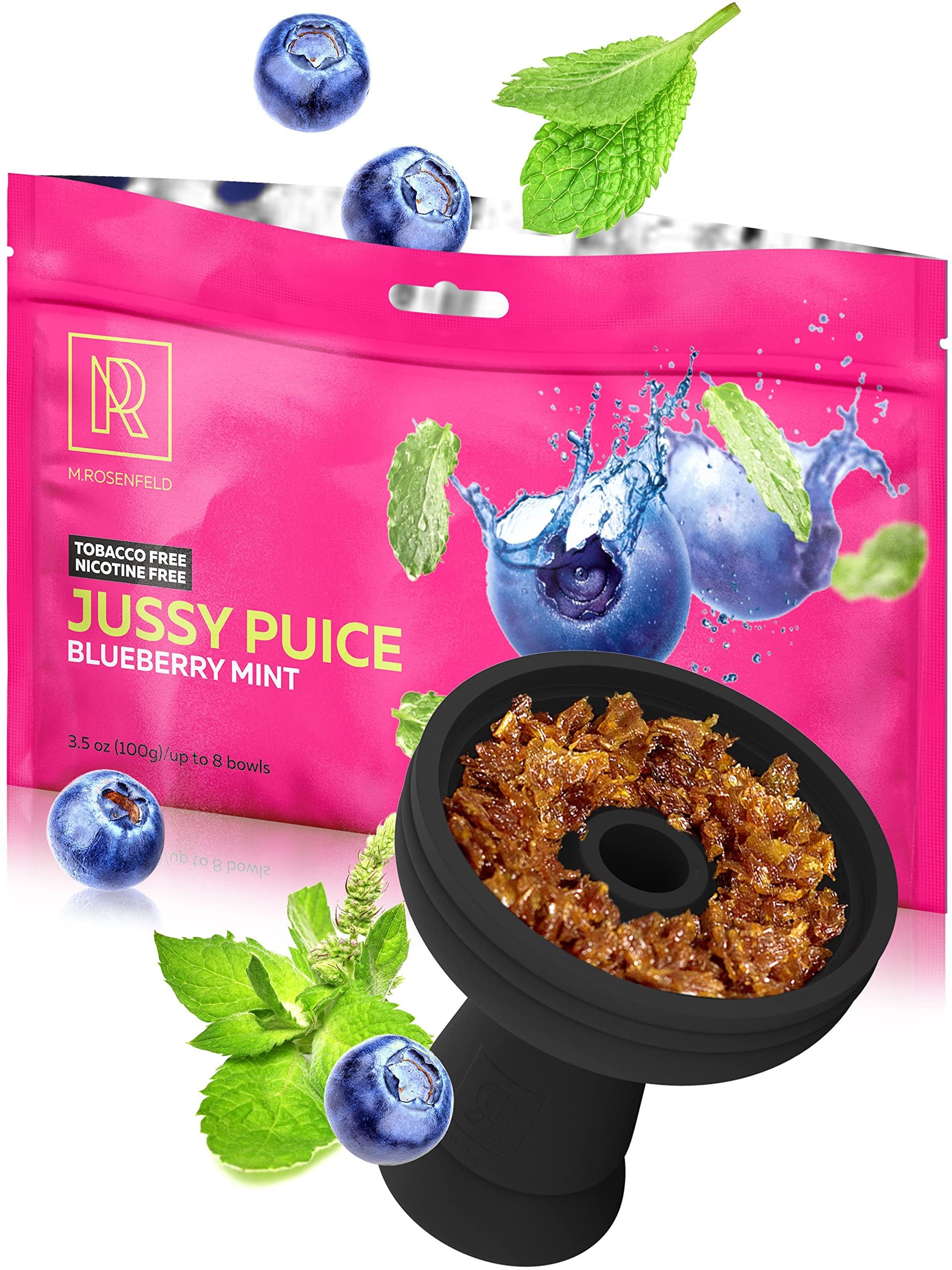 Hookah Flavor Blueberry Mint Herbal Blue Mist - 100 Gram - 3.5 ounce Hookah Shisha Tobacco Free Molasses Hookah Tobacco & Nicotine Free Shisha with Real Organic Shisha Hookah Flavors Blueberry Mint