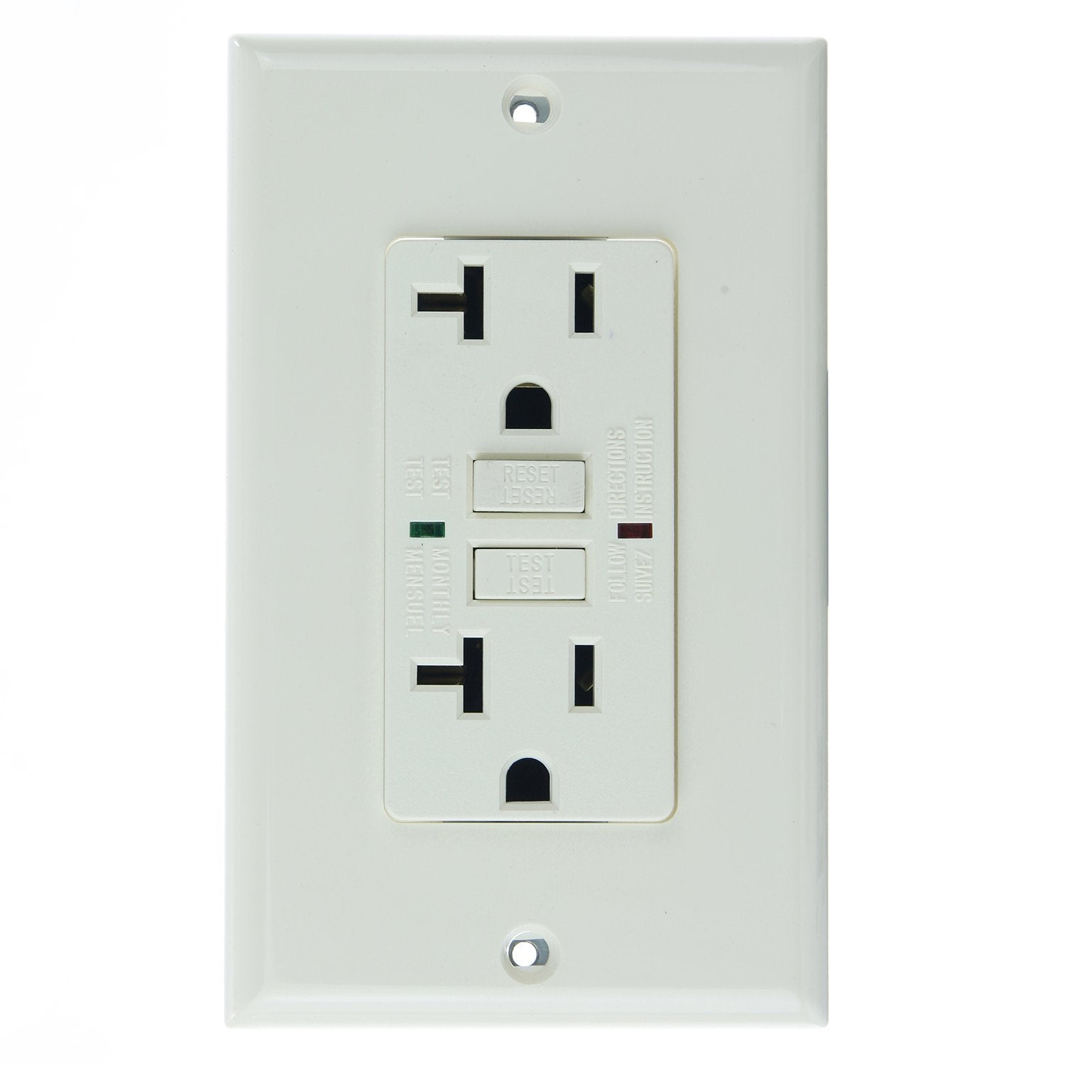 Sunlite 55403-SU E543 20A GFCI with Red and Green LED Indicator Duplex Receptacle and Plate, Almond Face