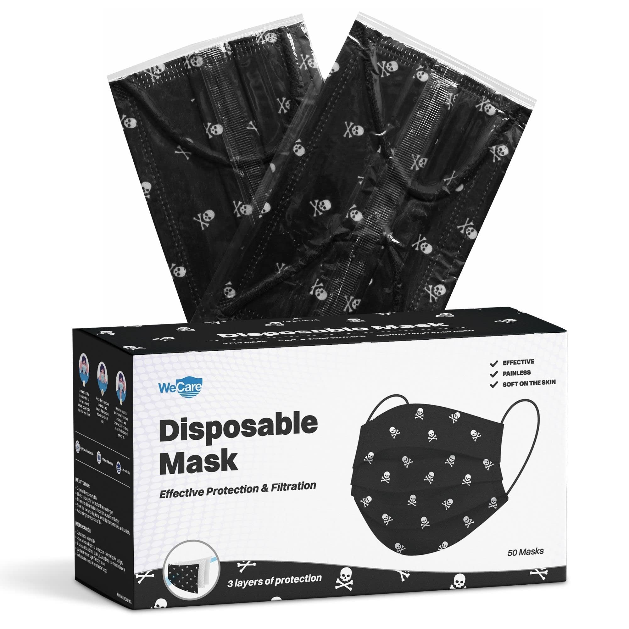 WECARE 50 Box, Individually-Wrapped Masks - Skull & Bones