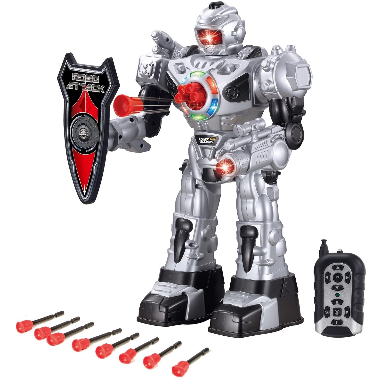 Think Gizmos Large Remote Control Robot for Kids - Superb Fun Toy RC Robot - Remote Control Toy Shoots Missiles, Walks, Talks & Dances (10 Functions) (Silver)