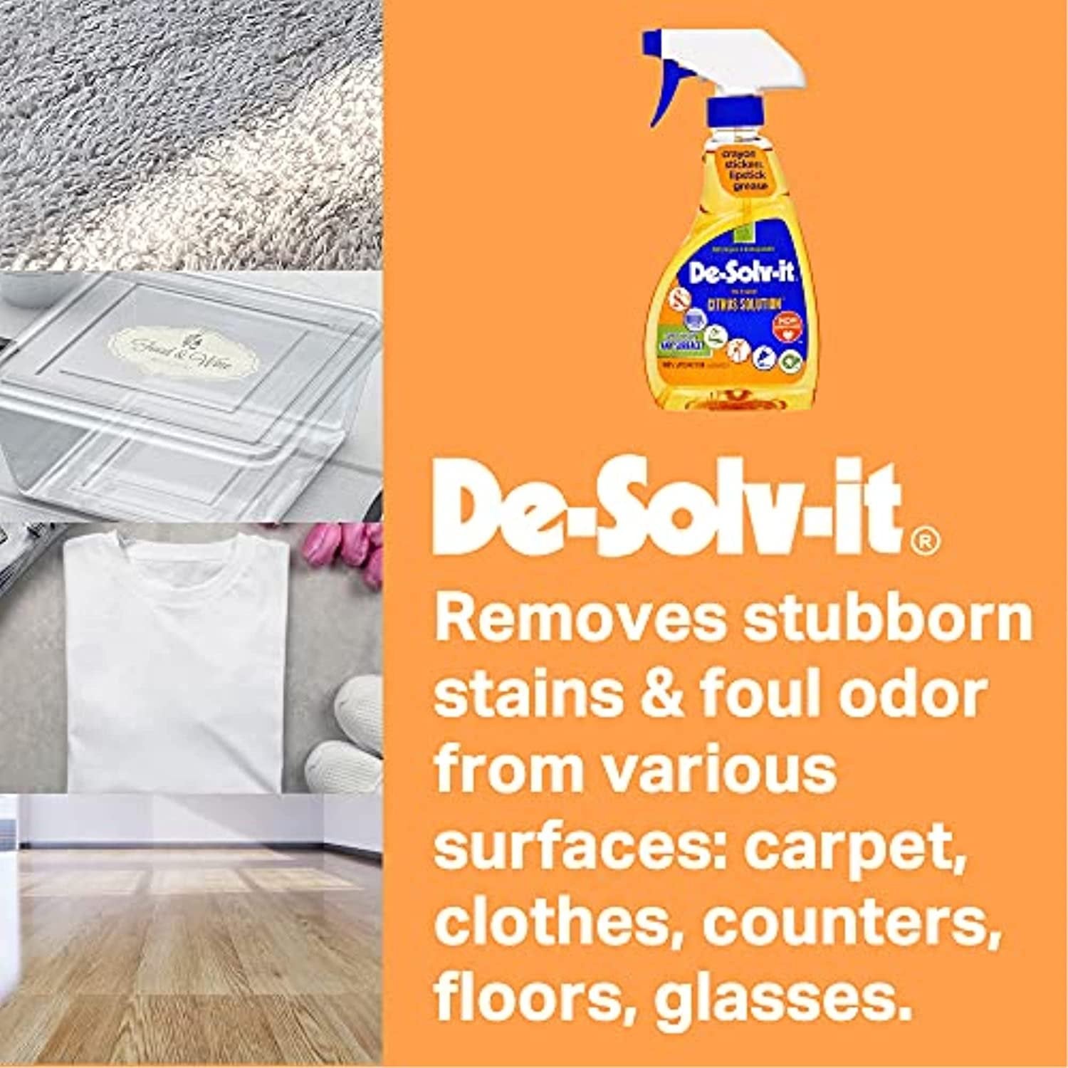 Orange Sol De-Solv-It Citrus Solution - Odor & Stain Remover for Cloth, Wood, Glass & More, 32-Ounce