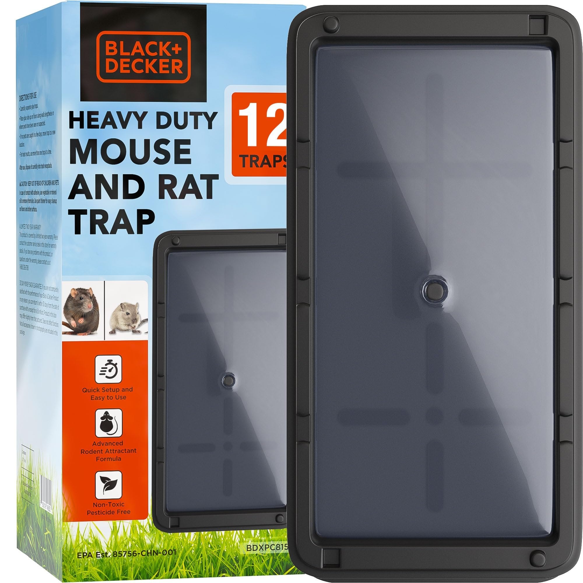 BLACK+DECKER Mouse Traps Indoor for Home Rat Trap Heavy Duty-Sticky Snake Trap-12 Pre-Baited Glue Traps for Rodents, Insects, Spiders