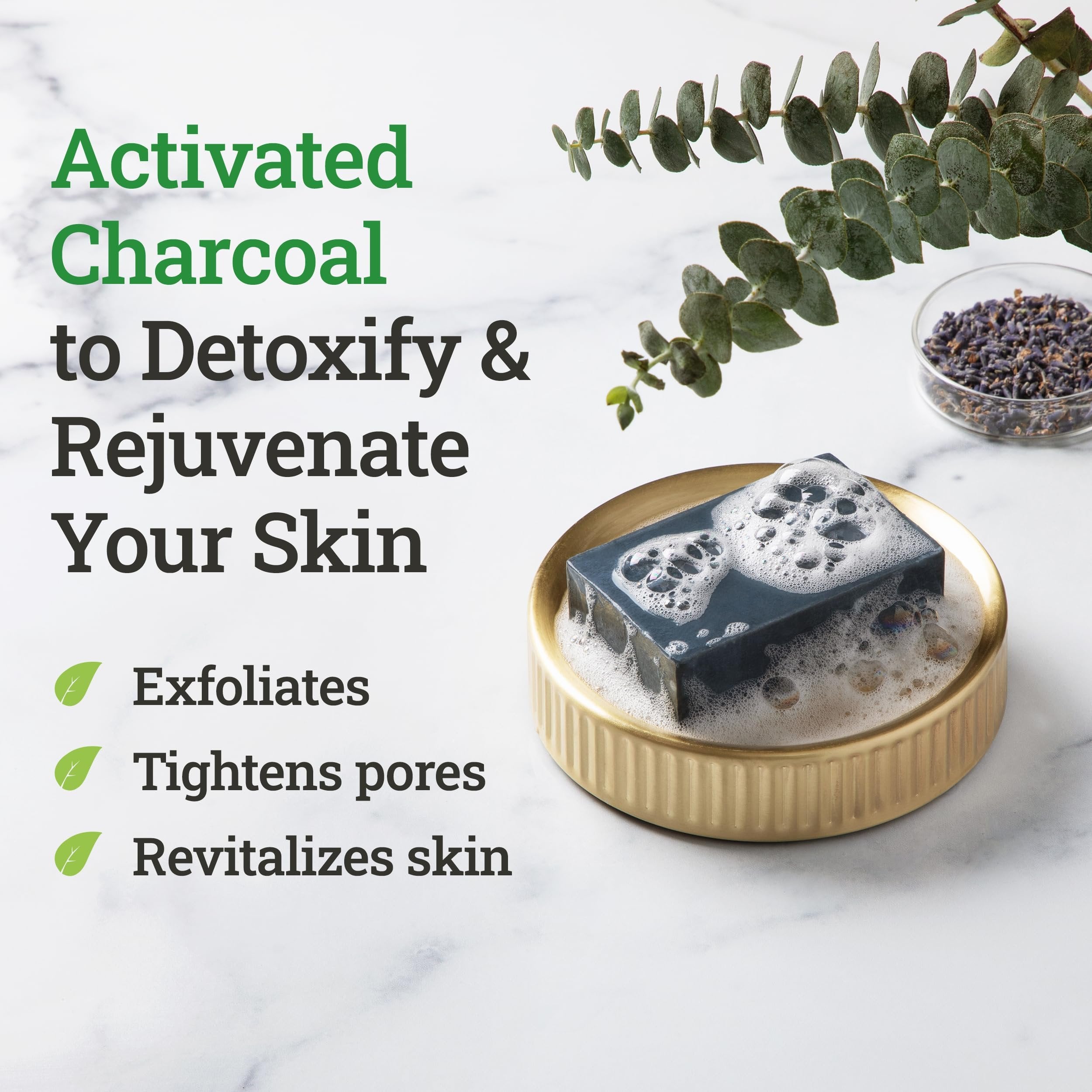 Natural Activated Charcoal Soap Bar (2-Pack) - Hand, Foot & Body Soap - Tea Tree, Peppermint & Charcoal Soap - Vegan, Cruelty Free - Made In USA - 8 Oz