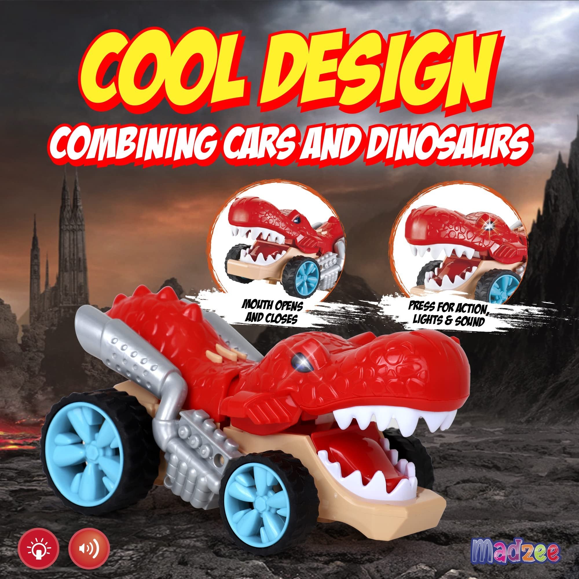 Madzee Monster Vehicle (Shark) - Battery Powered Truck with Lights & Sounds - Great Toys for Boys and Girls Ages 3+, Perfect Toddler Gift Birthday Party, Christmas