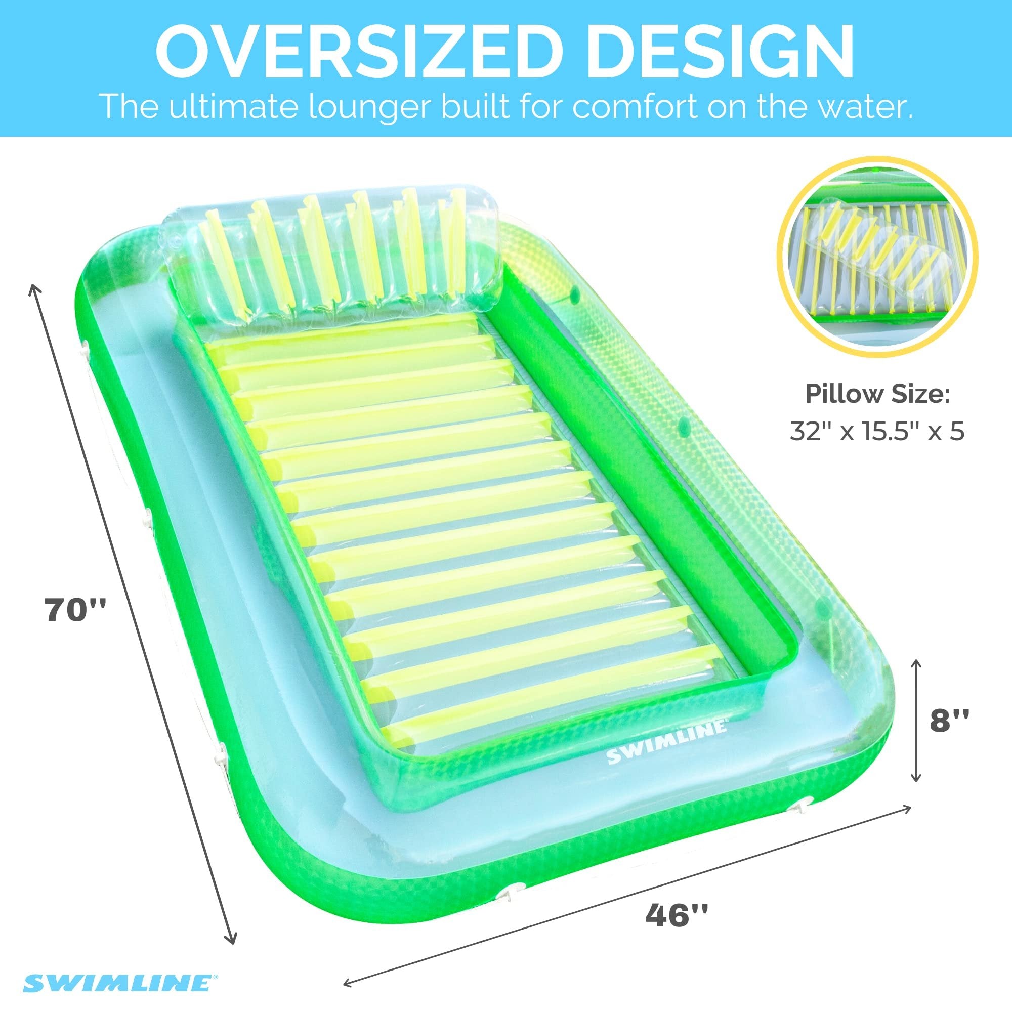 SWIMLINE Original Suntan Tub Classic Edition Inflatable Floating Lounger Green and Yellow | Tanning Pool Hybrid Lounge