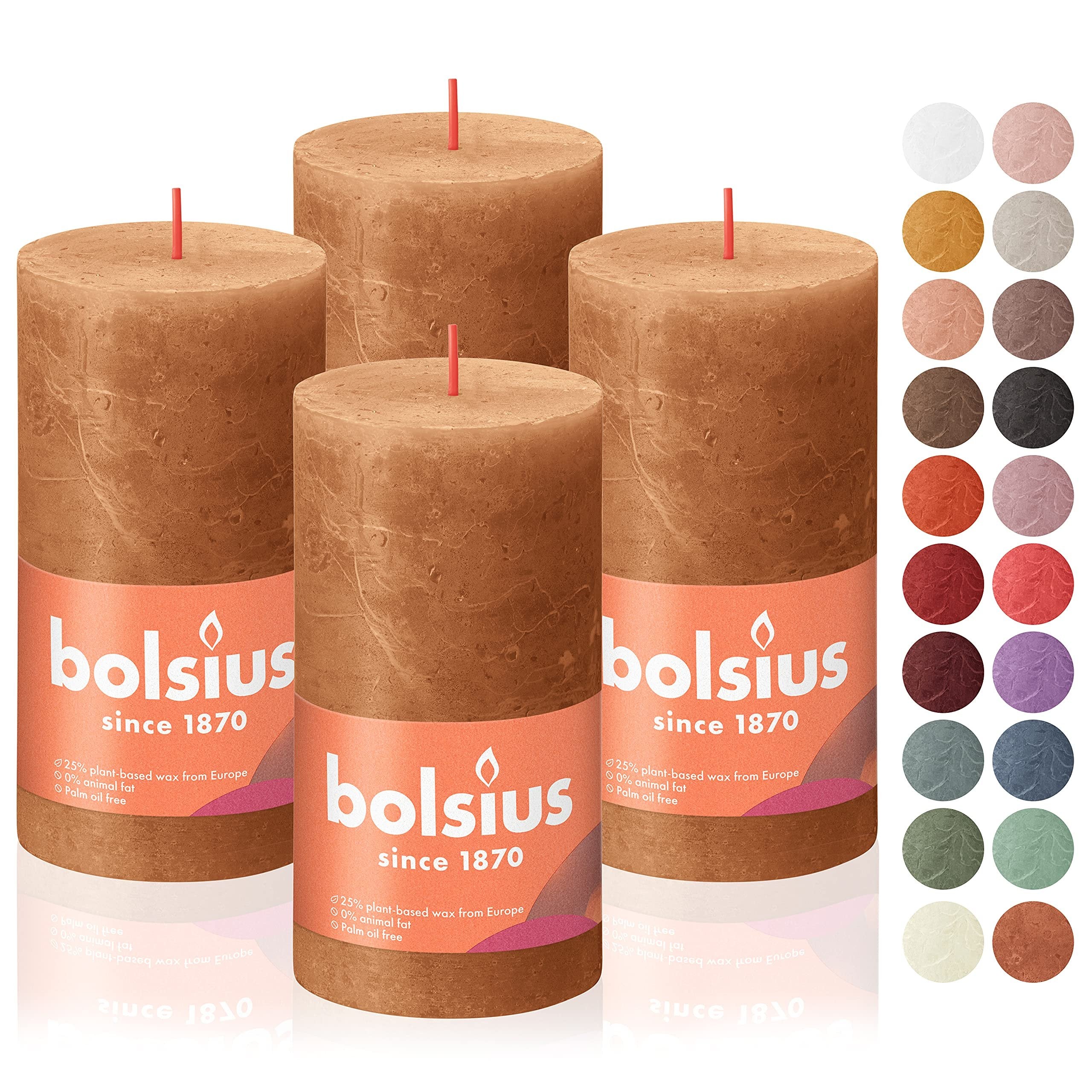 BOLSIUS 4 Pack Spice Brown Rustic Pillar Candles - 2.75 X 5 Inches - Premium European Quality - Includes Natural Plant-Based Wax - Unscented Dripless Smokeless 60 Hour Party and Wedding Candles