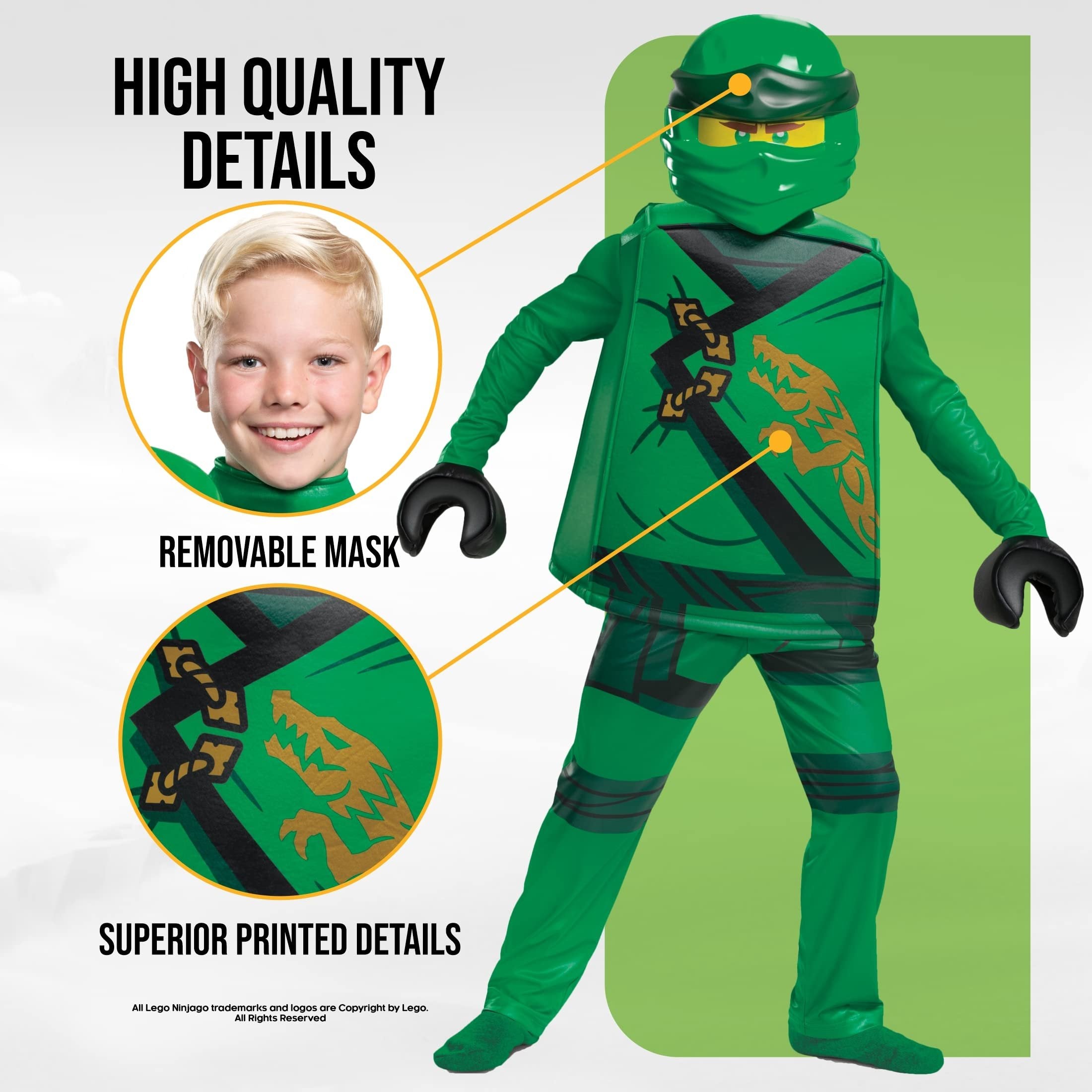 Deluxe Lloyd Costume for Kids | Lego Ninjago Legacy | Green, Child Size Large (10-12)