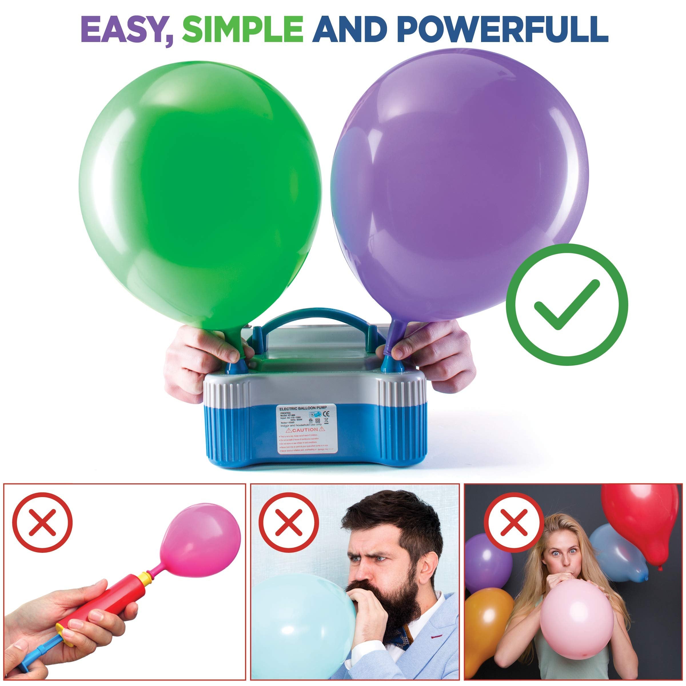Prextex Portable Balloon Pump Powerful Electric Air Blower Dual Nozzle Balloon Inflator for Fast and Easy Bulk Balloons Filling for Event and Party Decoration - Balloon Pump Electric (800W, 110V)