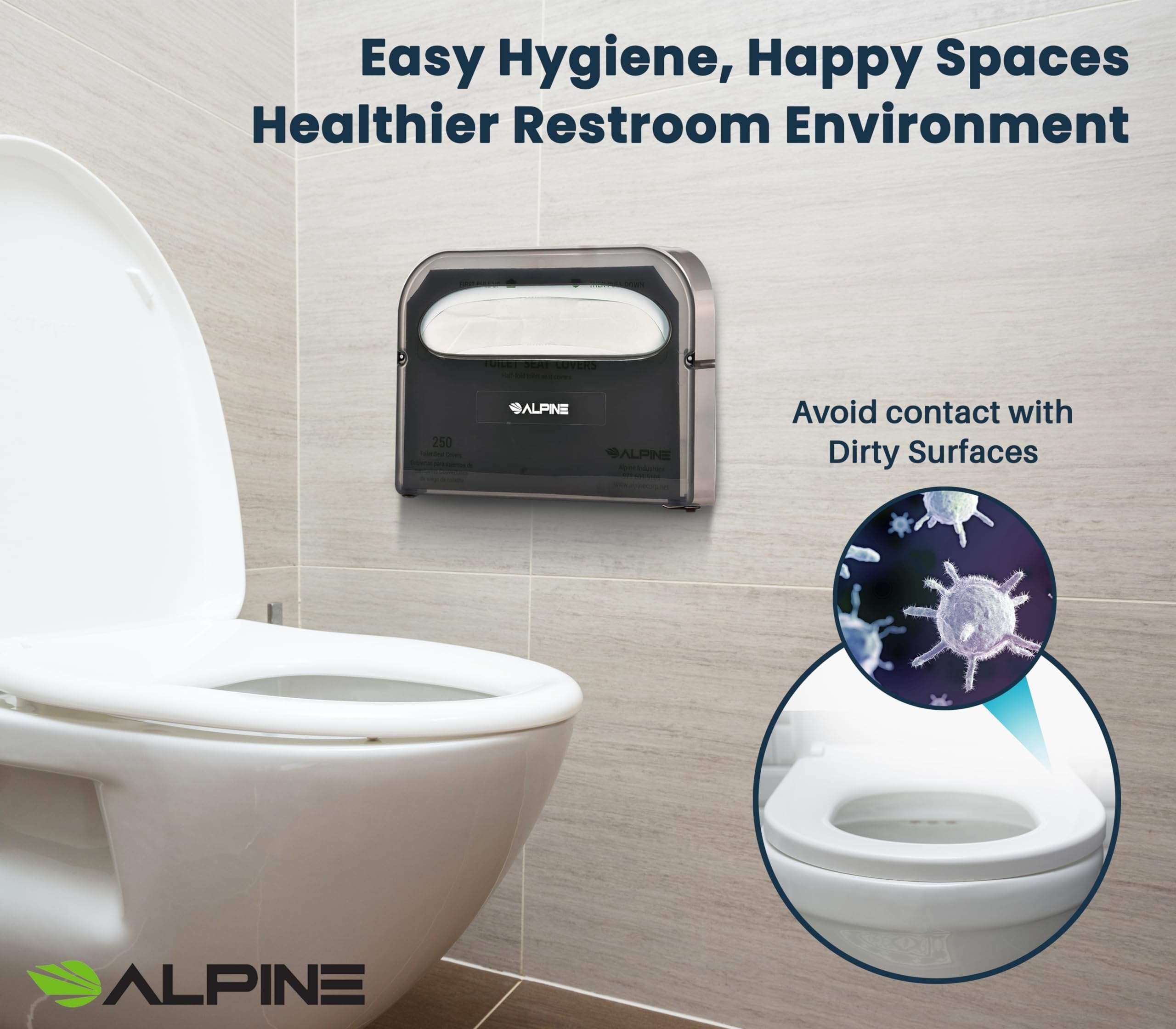 Alpine Toilet Seat Cover Dispenser - Wall Mount Disposable Toilet Seat Cover Holder For Commercial And Residential Use, Half Fold.