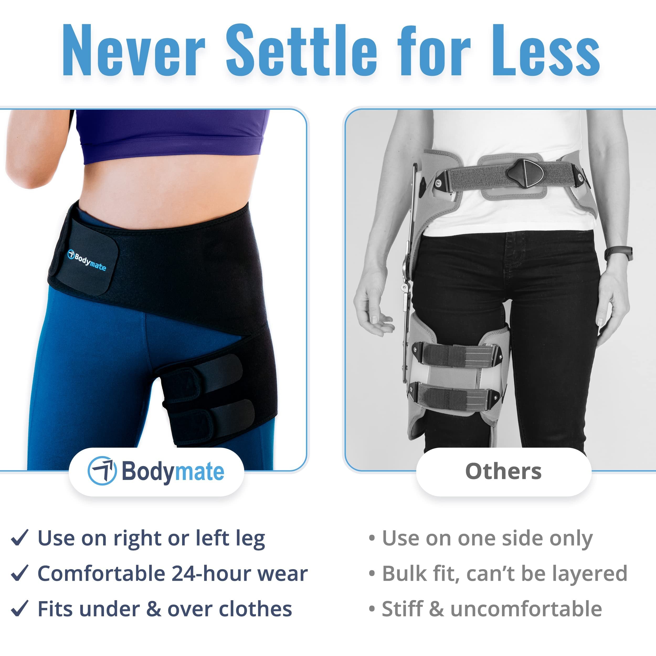 Bodymate® Compression Brace for Hip, Sciatica Nerve Pain Relief Thigh Hamstring, Quadriceps, Joints, Arthritis, Groin Wrap for Pulled Muscles, Hip Strap, Sciatica brace/SI belt for Men, Women