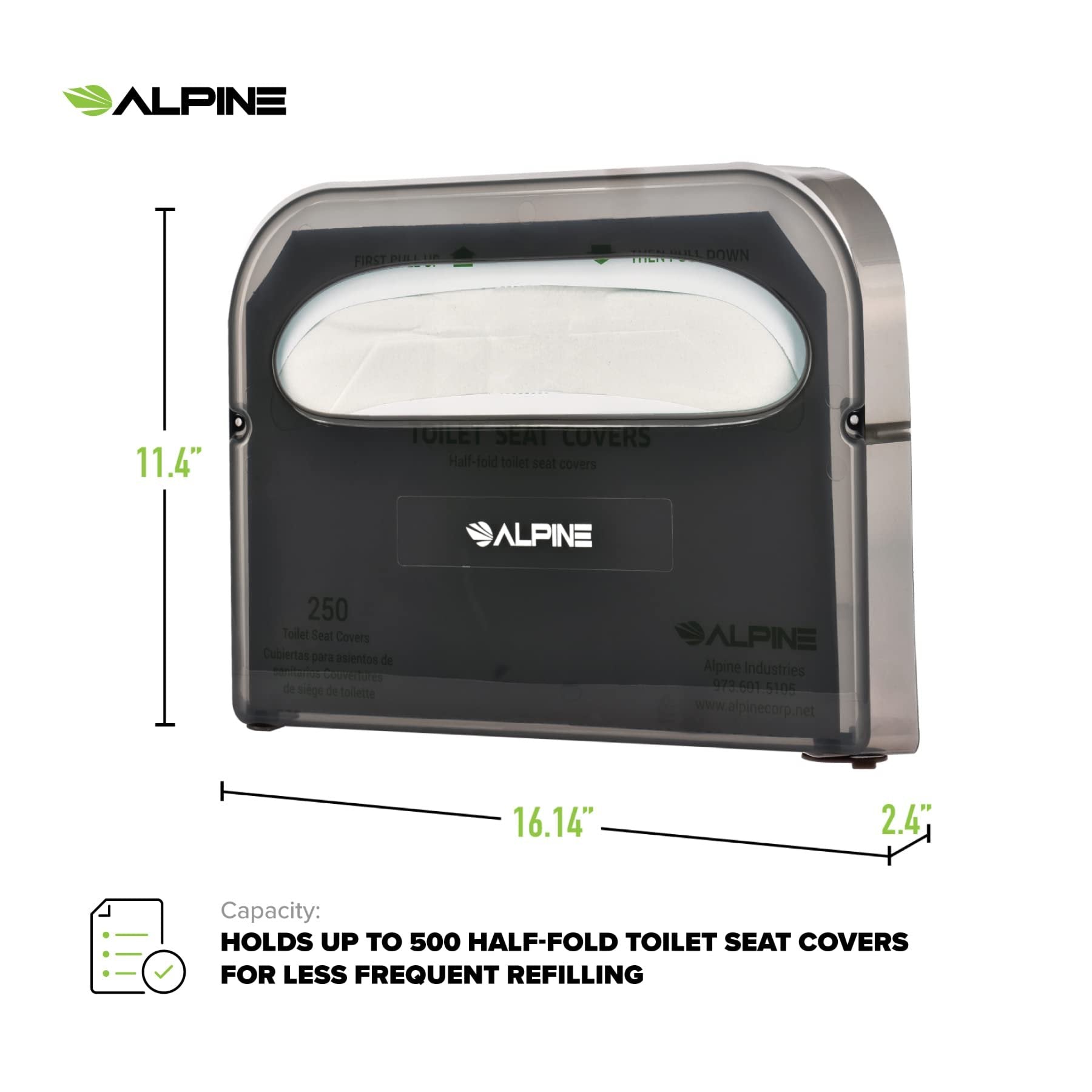 Alpine Industries Gray Toilet Seat Cover Dispenser - Wall Mount, Half Fold, Commercial & Residential, Free Shipping & Returns