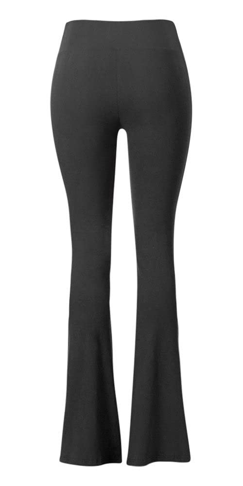 SATINA Womens High Waisted Flare Wide Leg Leggings - for Women Black Bell Bottom Printed & Solid, Reg Plus, Black, Medium