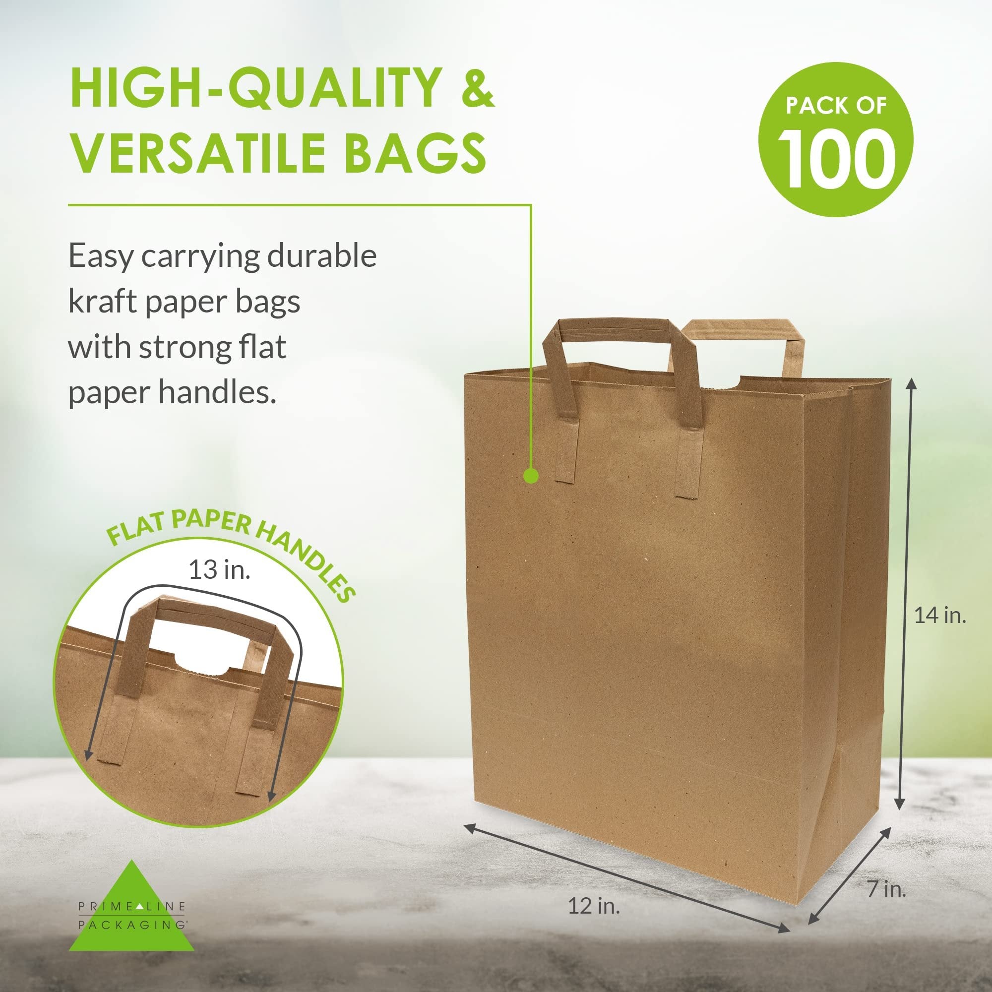 Brown Paper Bags with Handles - 10x5x13 100 Pack Grocery Bags, Medium Disposable Wholesale Kraft Paper Bags for Food, Delivery, Takeout, Groceries, Lunch Bags, Shopping, Small Business Supplies, Bulk