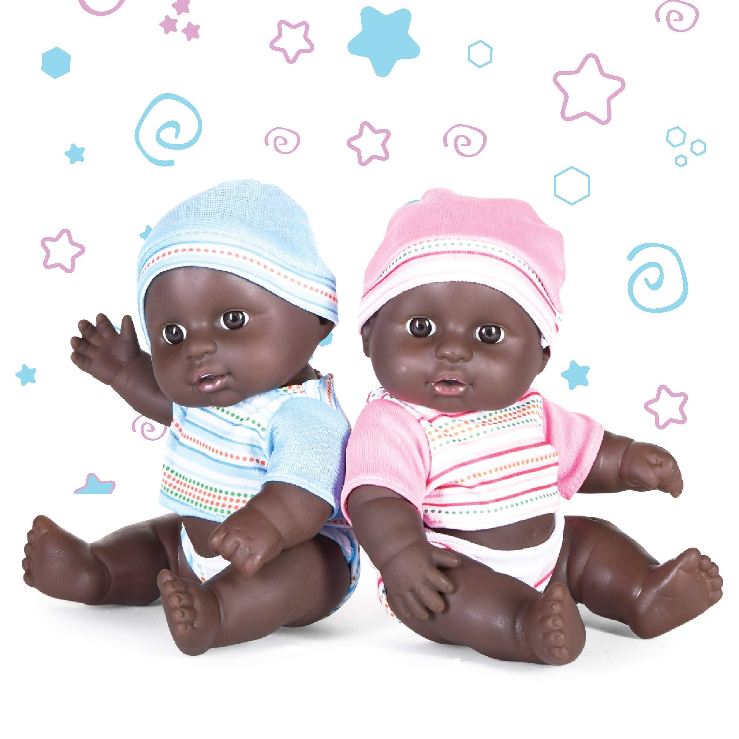 Prextex Mini Twin Black Baby Doll Set - African American Doll Set | Realistic Baby Doll Black Girl and Boy Baby Doll | Baby Dolls for 2 Year Old Girls | Doll Baby Toy for Toddlers | Toddler Baby Doll