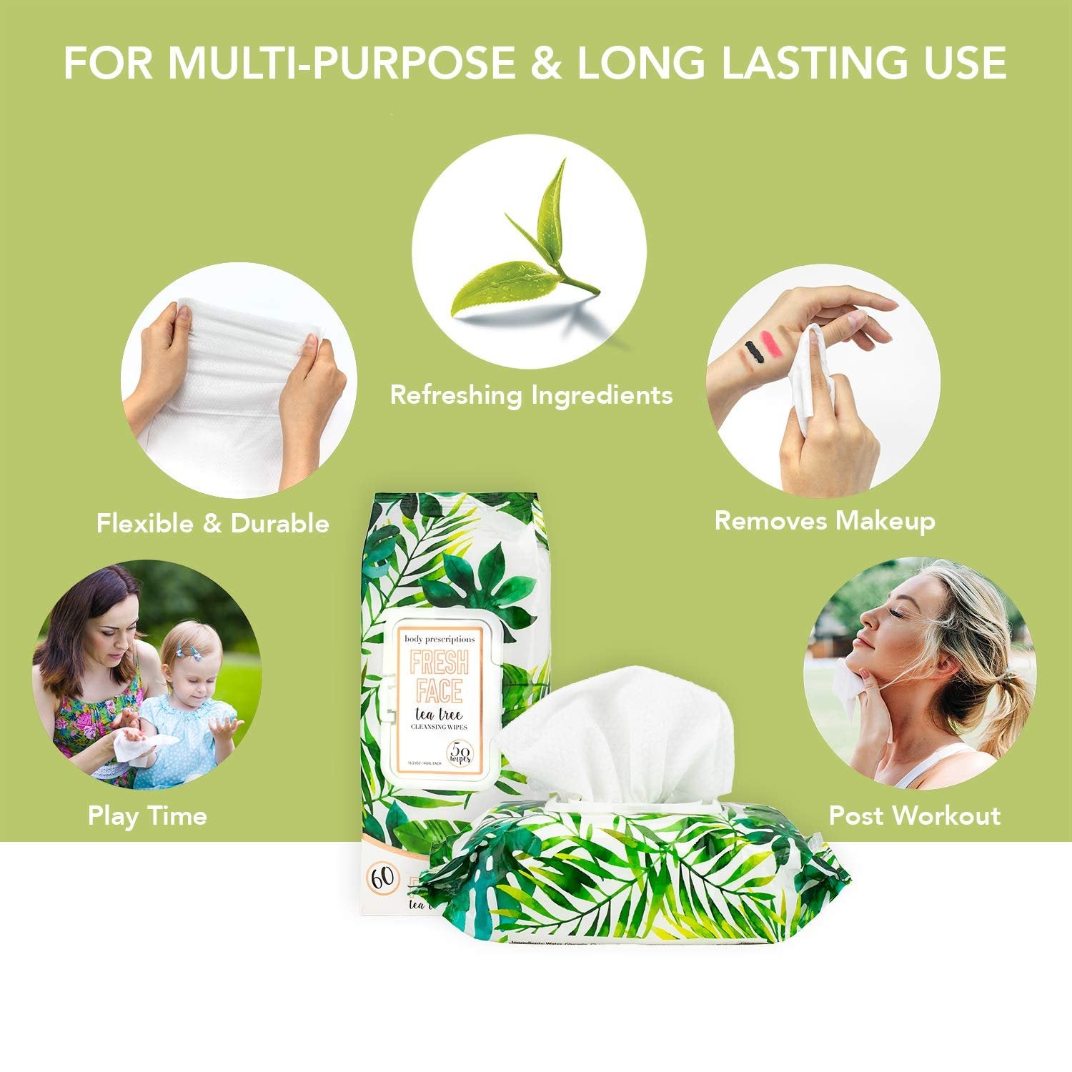 Body Prescriptions Makeup Remover Wipes Bulk Pack of 2, 100 Facial Cleaning Cloths Removes Makeup Mascara Dirt and Oil, Flip Top