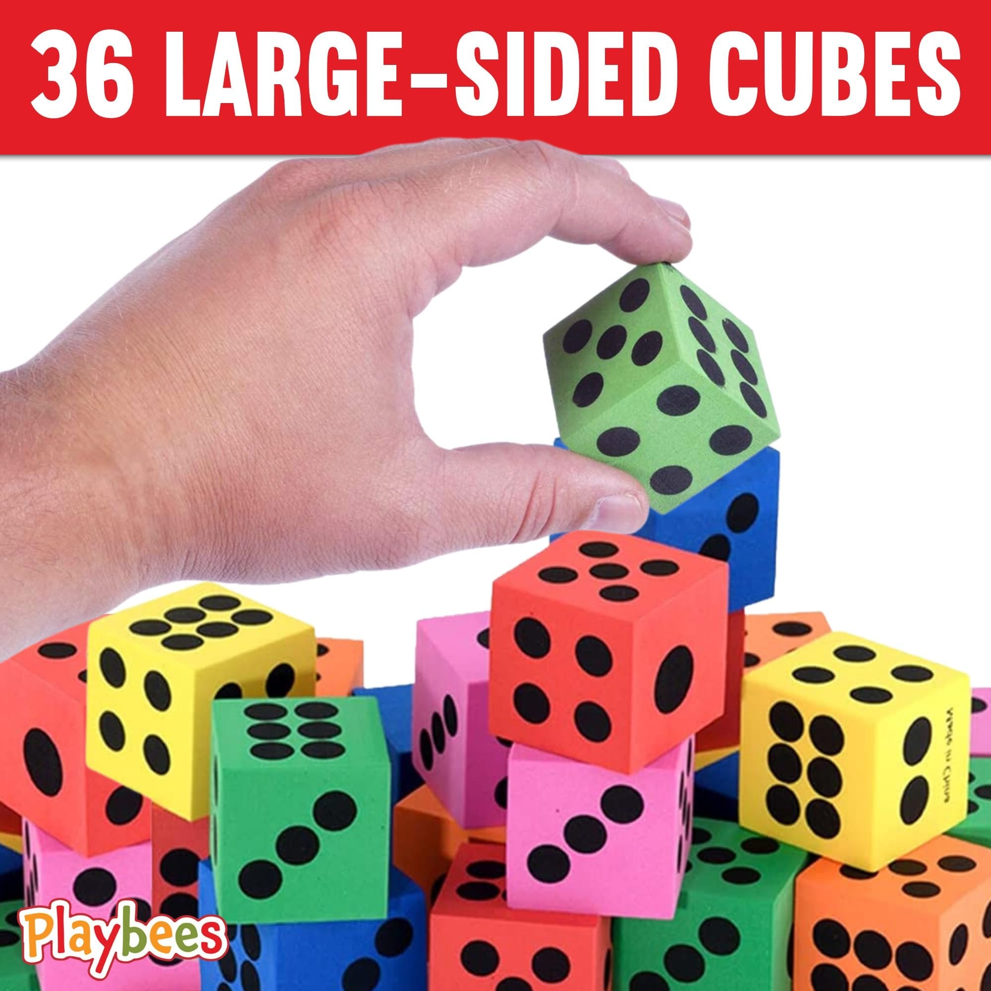 Playbees Big Foam Dice Set - 36-Pack, Jumbo, and Colorful Dice for Kids - Ideal for Boosting Math Skills, Great Gifts, and Party Fun