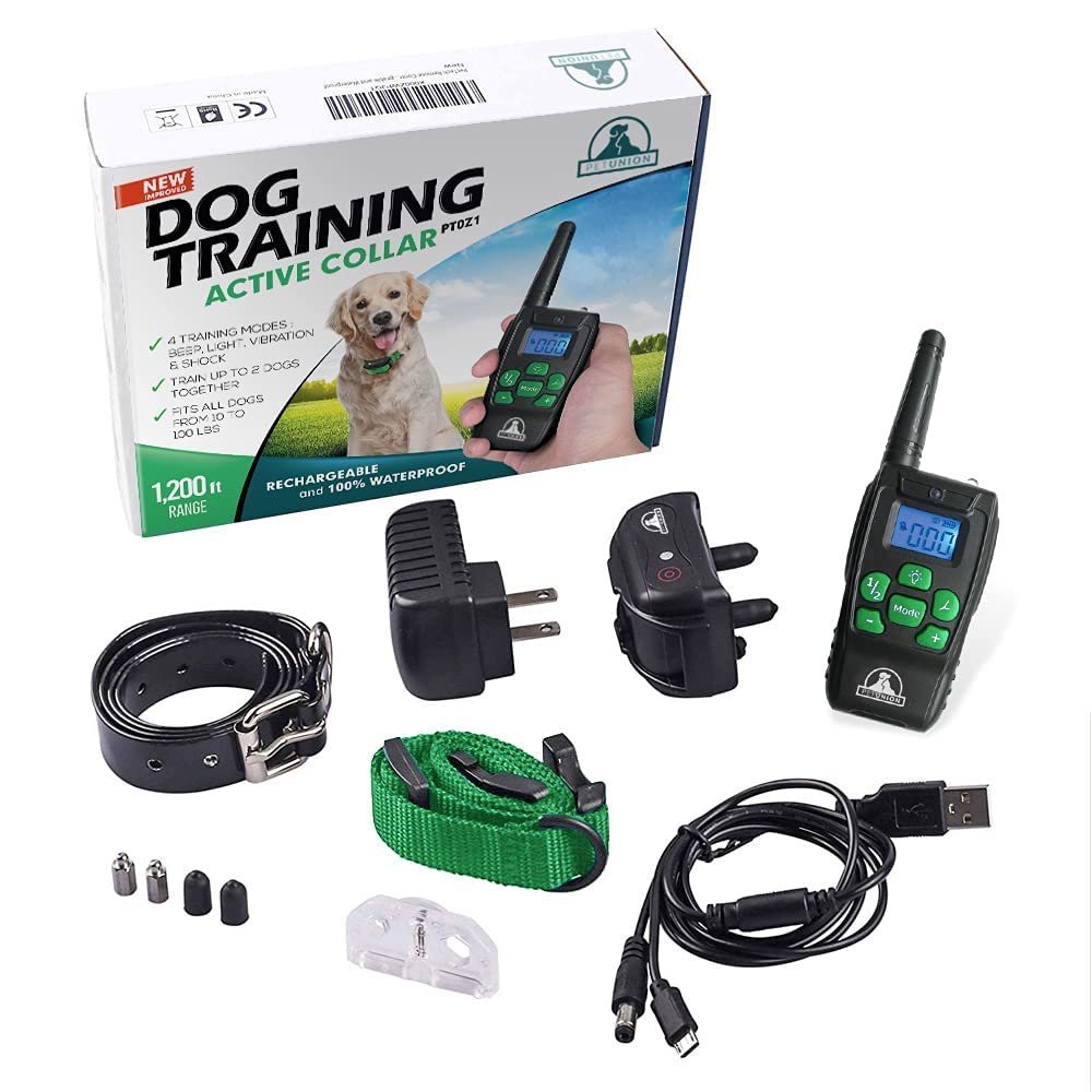 Pet Union PT0Z1 Premium Training Shock Collar for Dogs with Remote - Fully Waterproof, 4 Adjustable Training Modes - Shock, Vibration, Beep - Up to 1200ft Range