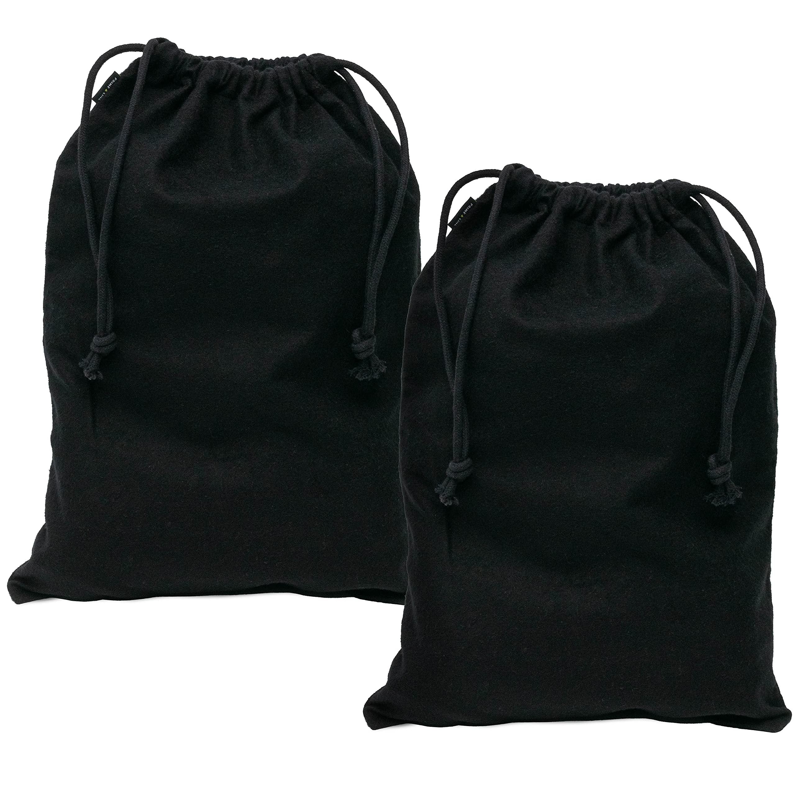 Black Shoe Dust Bags - Pack of 2 (12x17 Inch) | Flannel Pouch with Drawstring Closure for Travel, Home, Storage & Accessories
