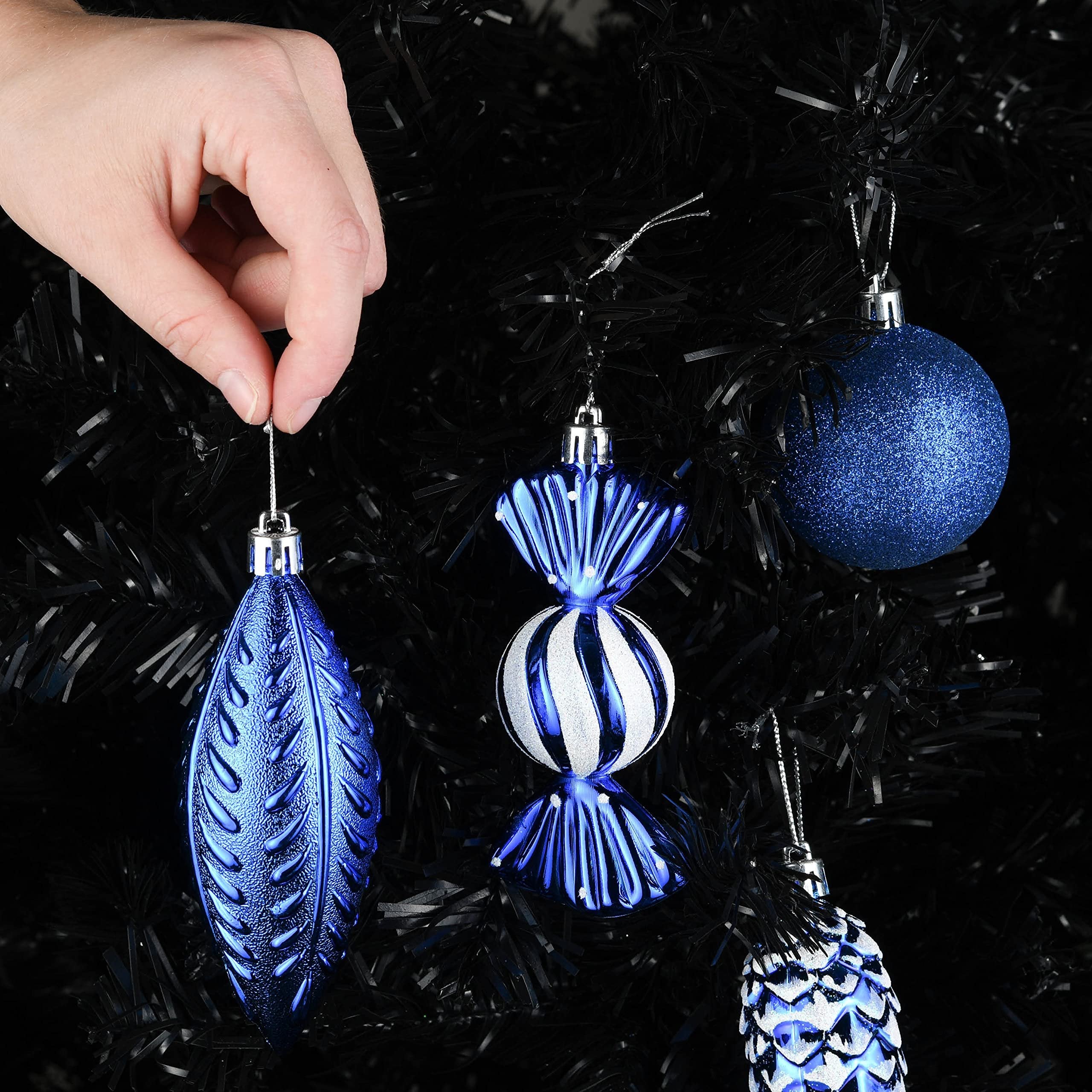 Prextex Christmas Tree Ball Ornaments - Blue Christmas Ornaments Set for Christmas, Holiday, Wreath & Party Decorations (24 pcs - Small, Medium, Large) Shatterproof