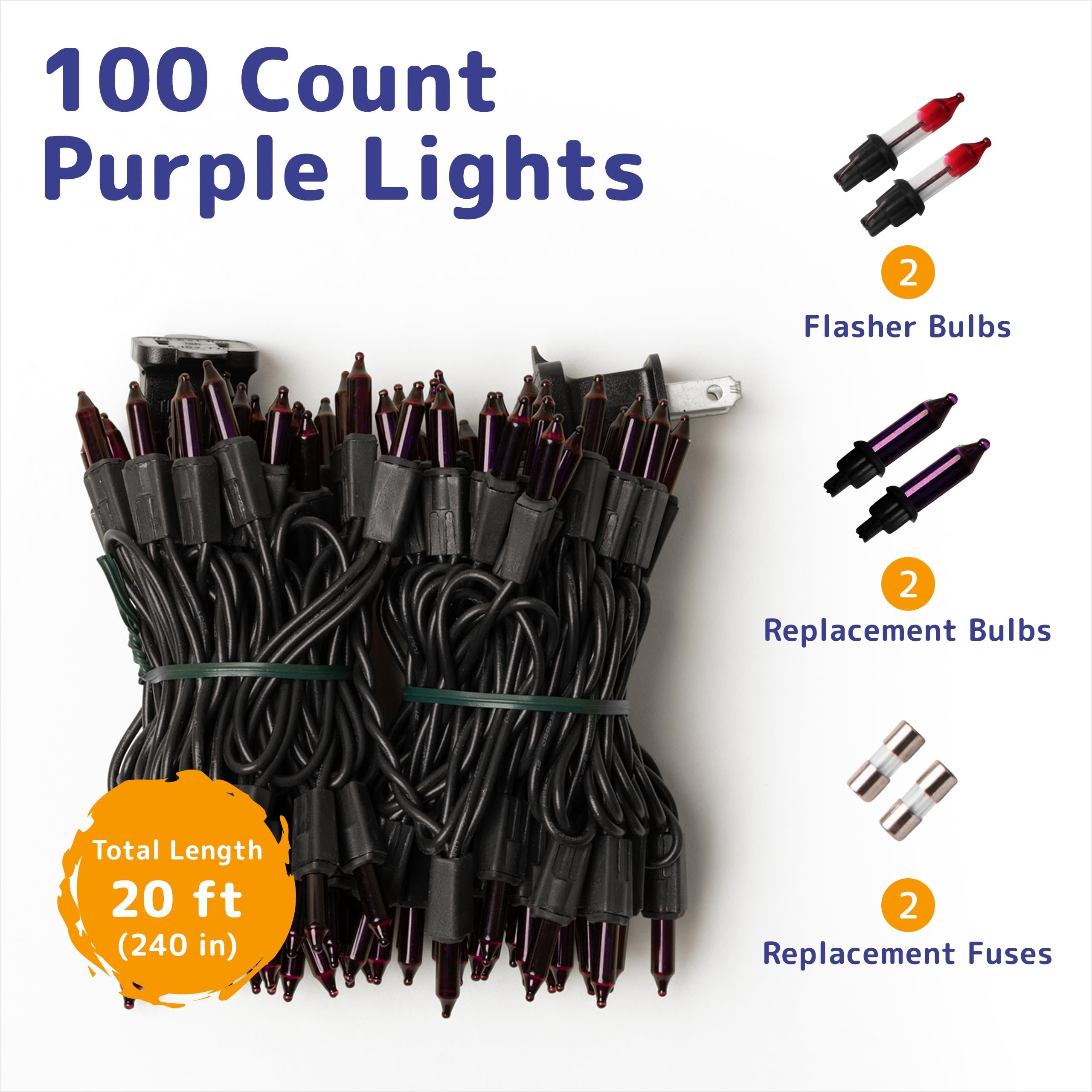 PREXTEX Halloween Lights (20 Feet, 100 Lights) - Purple Halloween Party Decorations Lights with Black Wire - Holiday Halloween Decorations Indoor/Outdoor String Lights - Purple Color Twinkle Lights