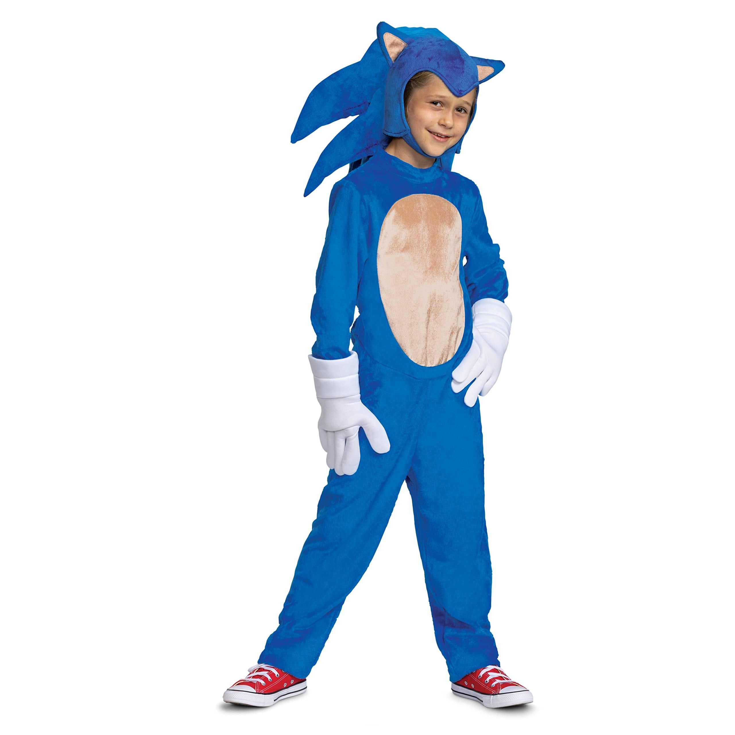 Sonic the Hedgehog Costume, Official Deluxe Sonic Movie Costume and Headpiece, Kids Size Large (10-12)