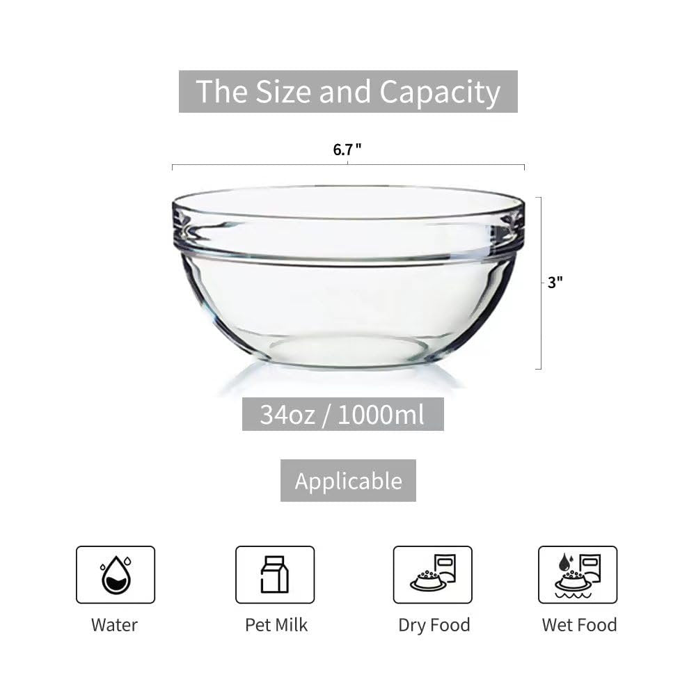 Additional Glass Bowl for The Feoyoho Feeders,Replacement Pet Glass Bowl,Dishwasher, Microwave Safe Food Water Bowls,34 oz