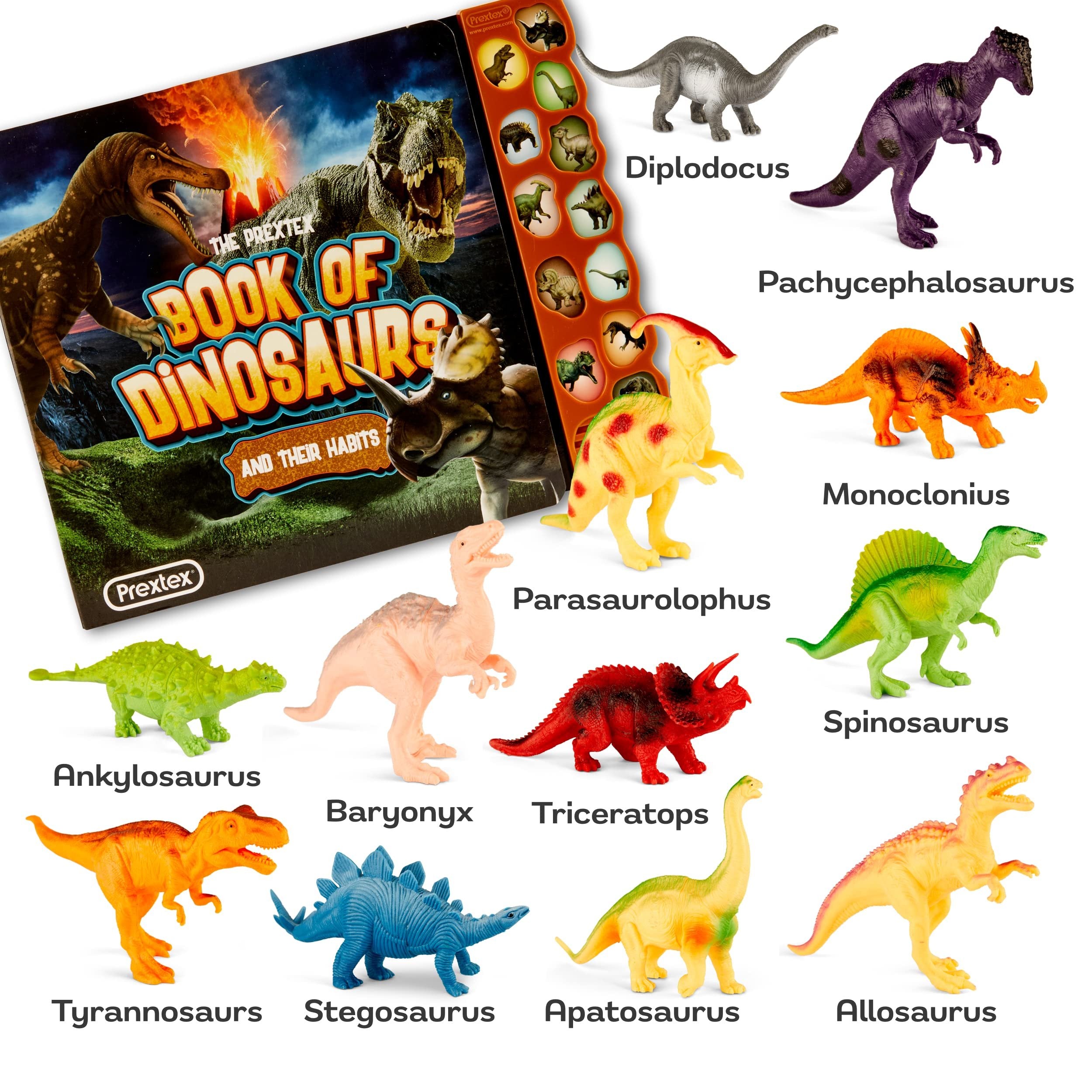 PREXTEX Dinosaur Toys for Kids 3-5 (12 Plastic Dinosaur Figures & Interactive Dinosaur Book with Sound) - Toddler Dinosaur Toy, Kids Dinosaur Toys for Girls, Boys, Toddlers, Dinosaurs for Kids 3-5