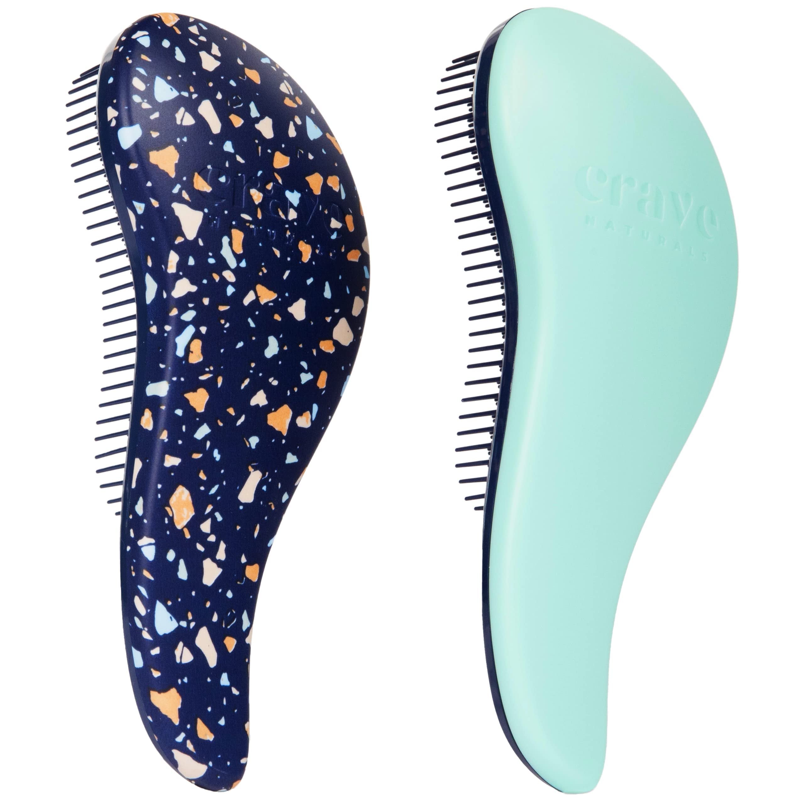 Crave Naturals Glide Thru Detangling Hair Brushes for Adults & Kids Hair - Detangler Hairbrush for Natural, Curly, Straight, Wet or Dry Hair - Hair Brushes for Women - 2 Pack - Terrazzo & Turquoise