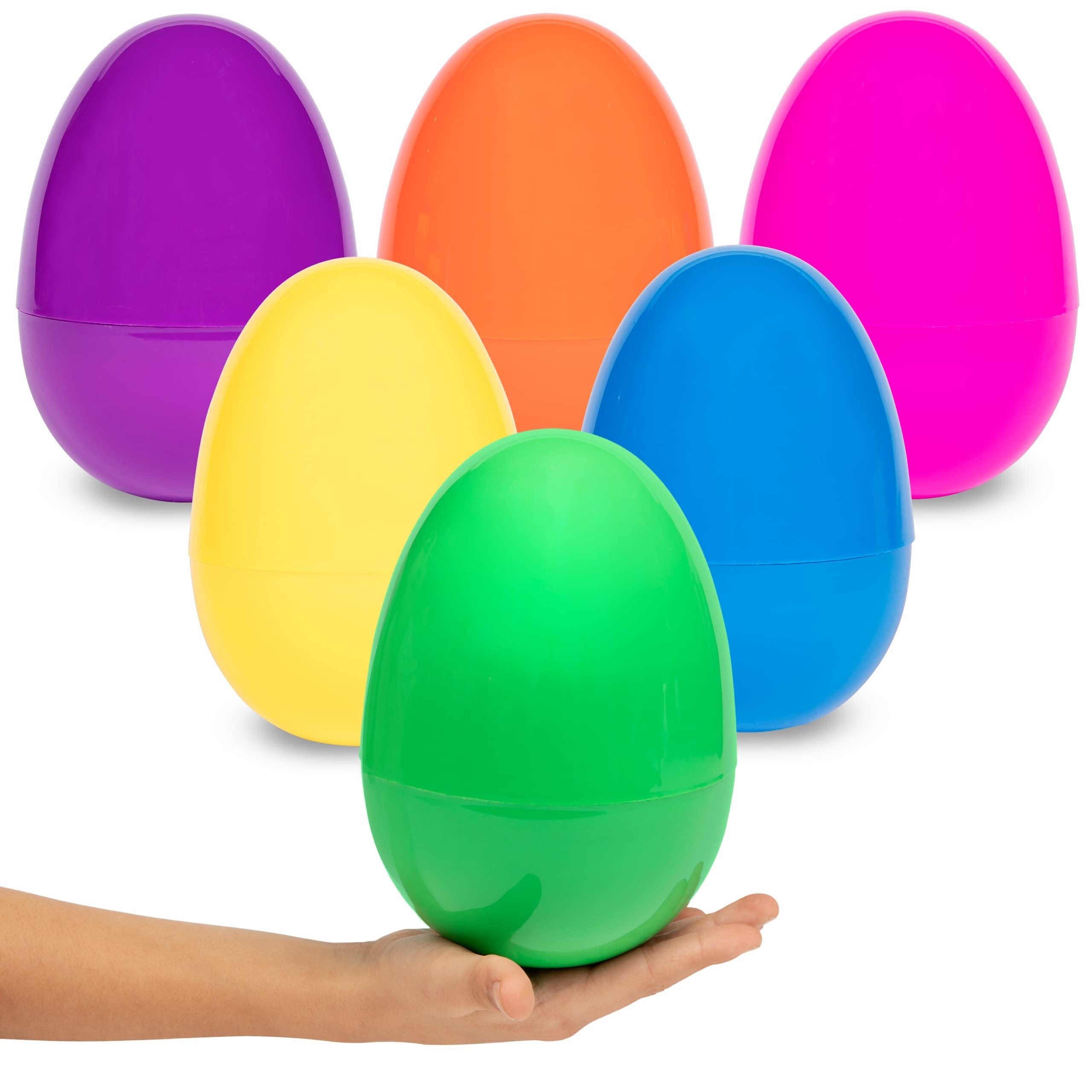 PREXTEX 7” Jumbo Unfilled Easter Eggs, 6 pcs | Empty Plastic Eggs Bulk, Egg Toy Pack, Big Giant Easter Egg, Jumbo Eggs | Large Easter Eggs Empty, Party Decoration, Color Party Pack, 6 Pack Color Eggs