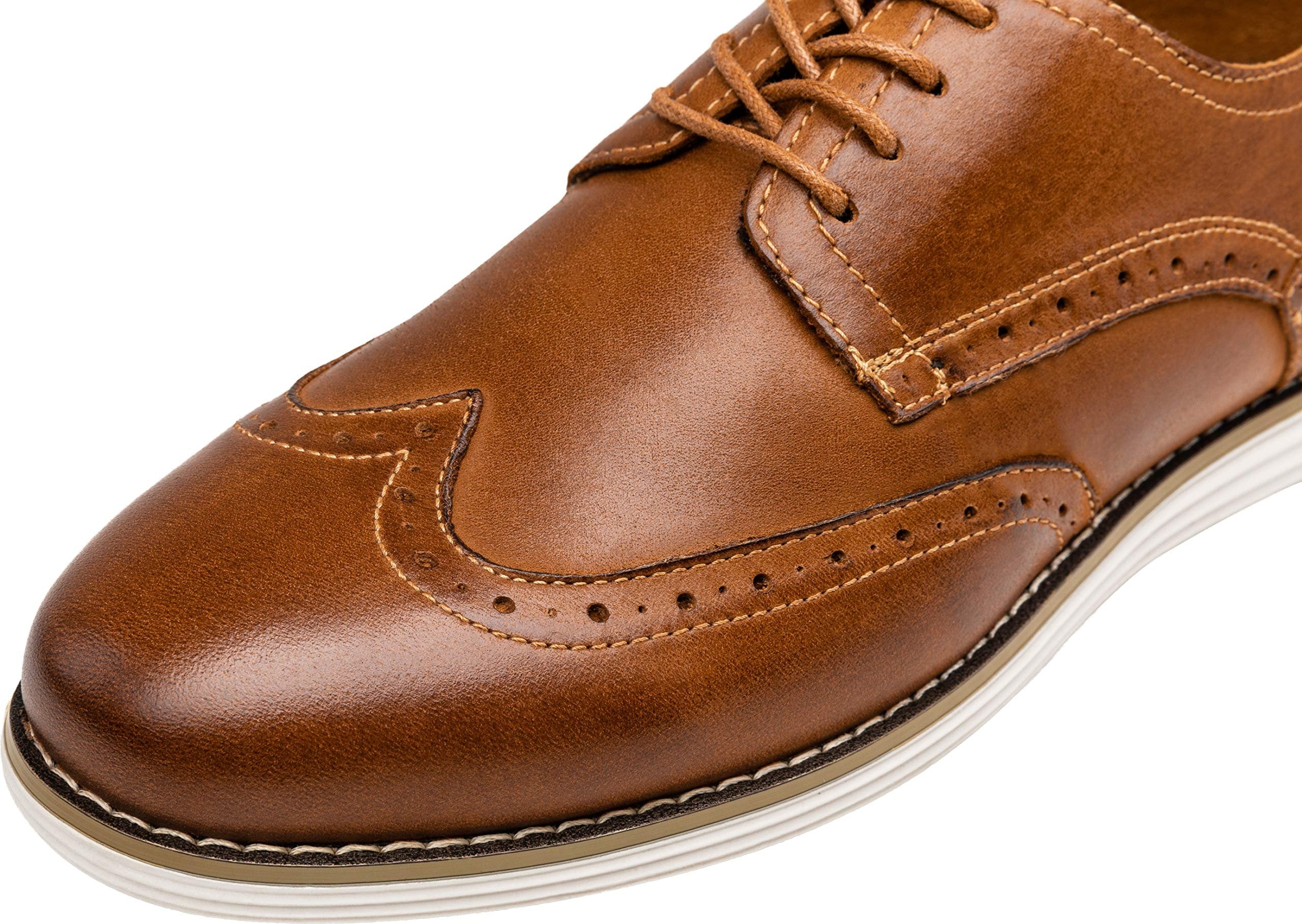 Vostey Men's Dress Shoes Leather Oxford Shoes Brown Dress Shoes for Men Wingtip Casual Dress Shoes(BMY629 Yellow Brown 13)