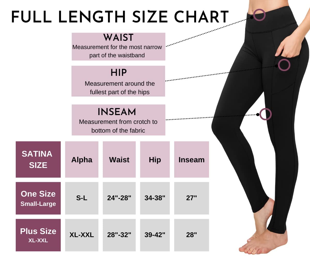 SATINA Womens High Waisted Leggings with Pockets -, Leggings for Regular & Plus Size Women, 3 Inch Waistband, Black, One Size Plus