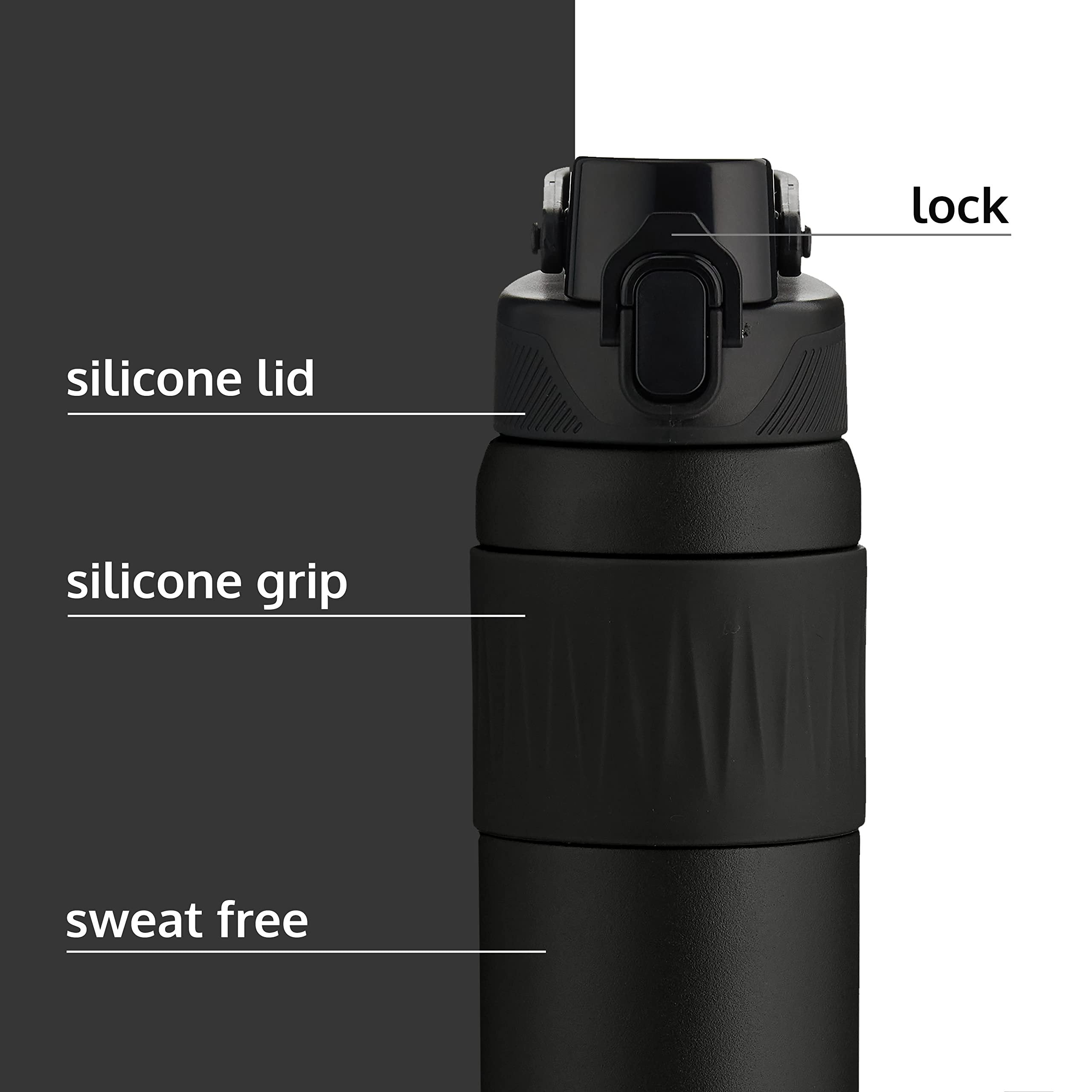qbottle Insulated Water Bottles with Straw Lid - Stainless Steel Water Bottle - Leak Proof Metal Water Bottle - No Sweat - Reusable - Onyx Black, 23.6 oz