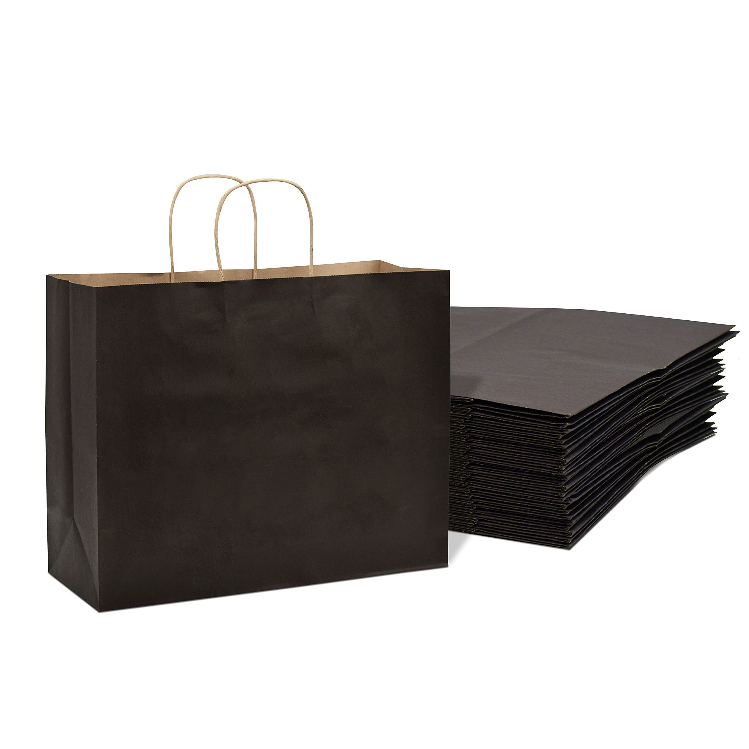 Prime Line Packaging 16x6x12 25 Pack Large Paper Bags, Black Gift Bags, Large Paper Shopping Bags with Handles for Small Business, Boutiques, Bulk